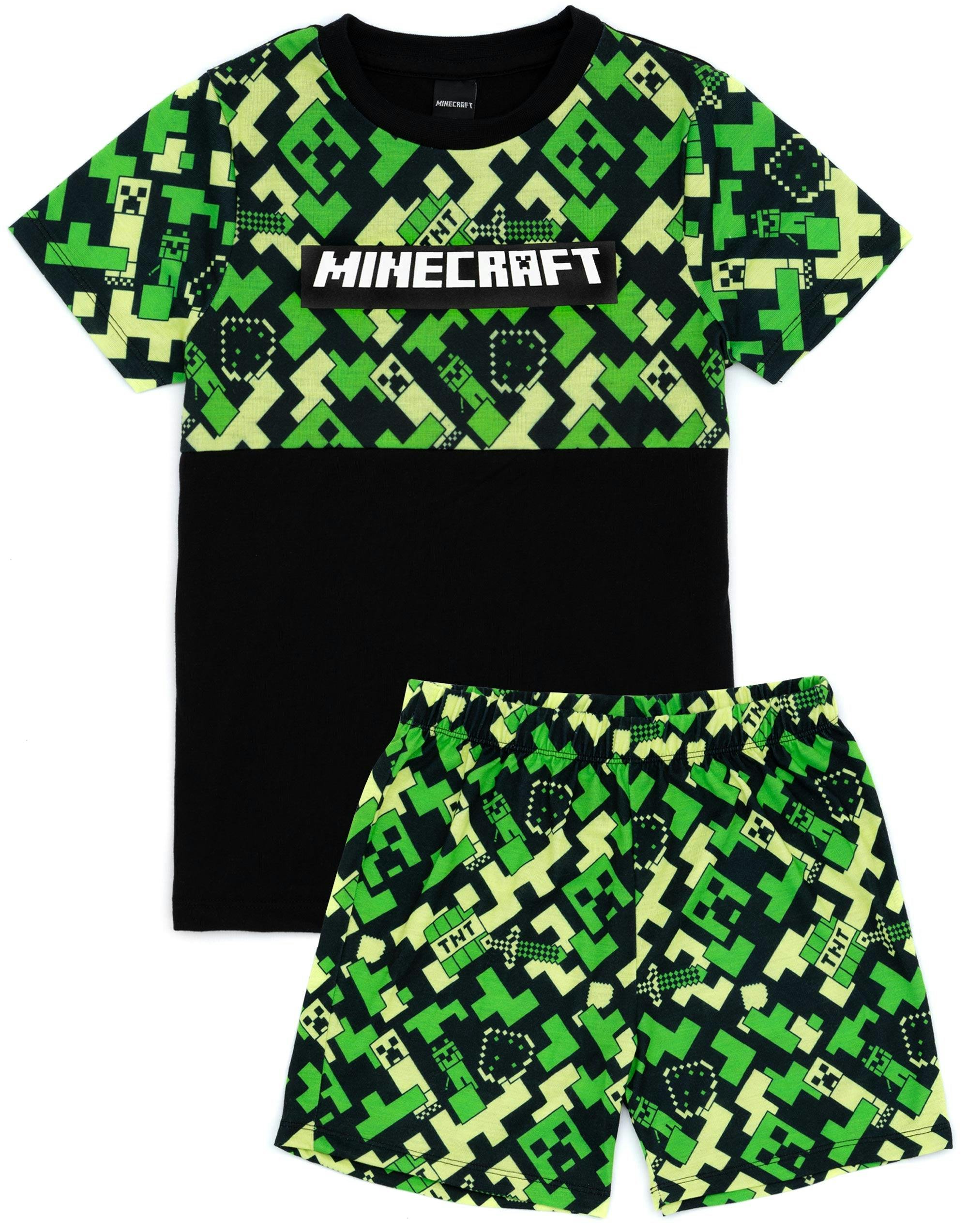 Vanilla Underground Boys Green Minecraft Short Sleeve Short Leg Pyjama Set - 10-11 Years