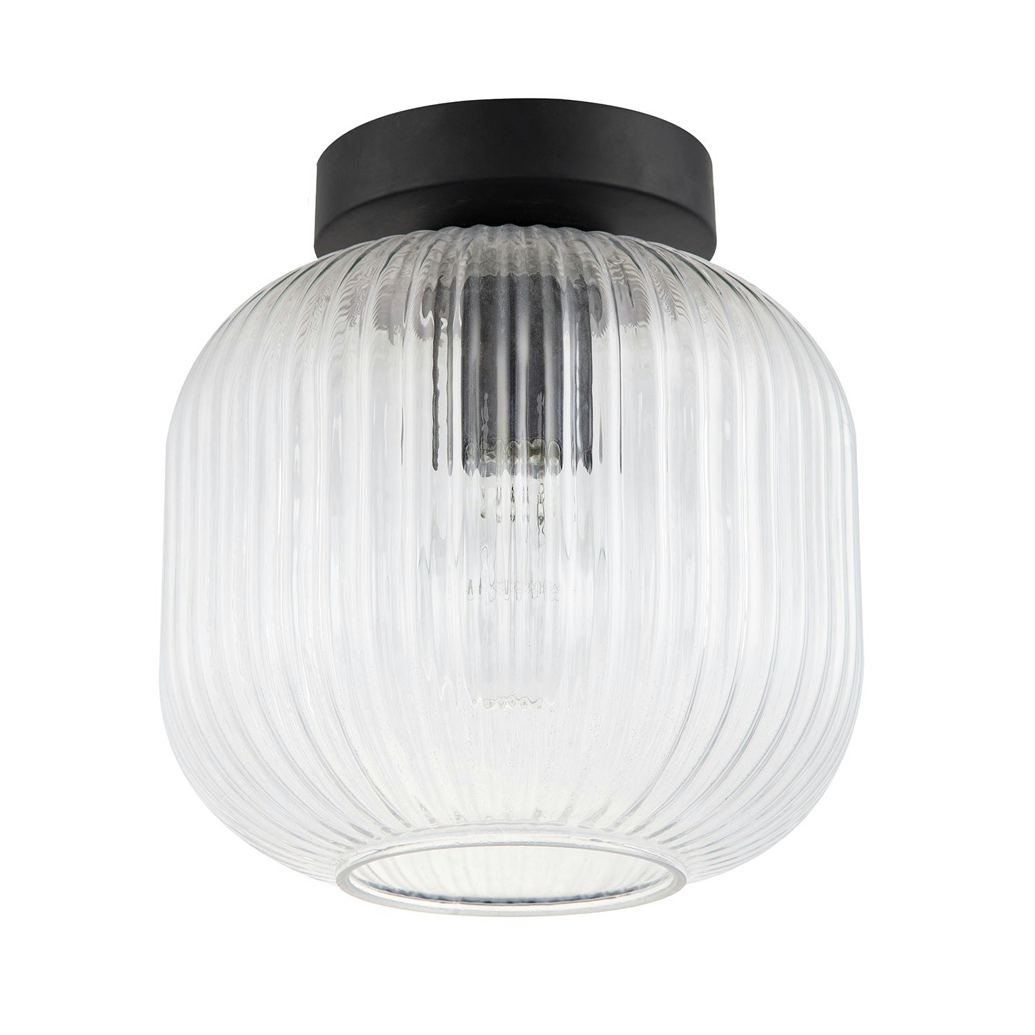 Happy Homewares Black/Light Contemporary Matte Ceiling With Clear Ribbed Glass Shade