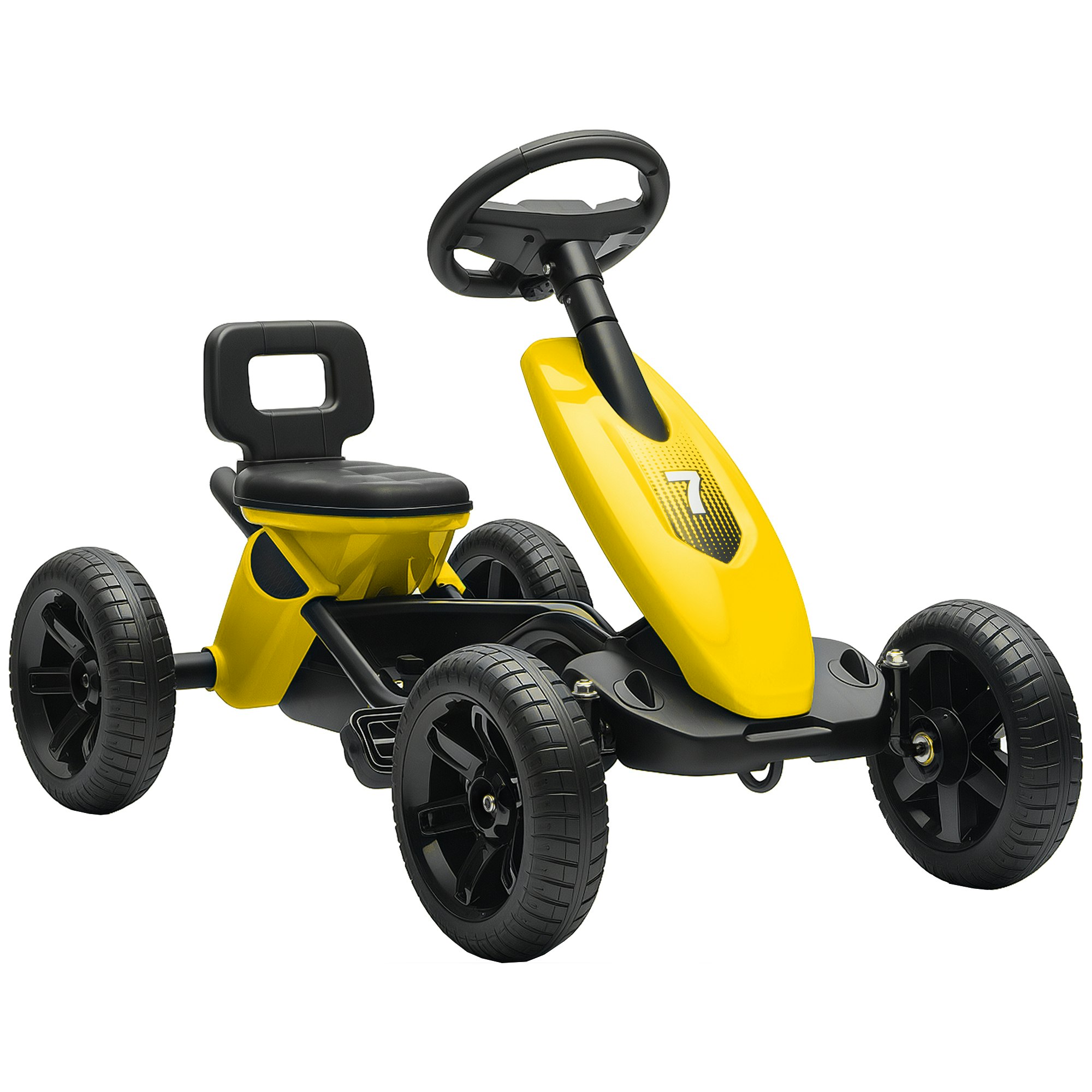 Aiyaplay Yellow Pedal Go-Kart For Kids With Silent Eva Wheels, Metal Frame, Large