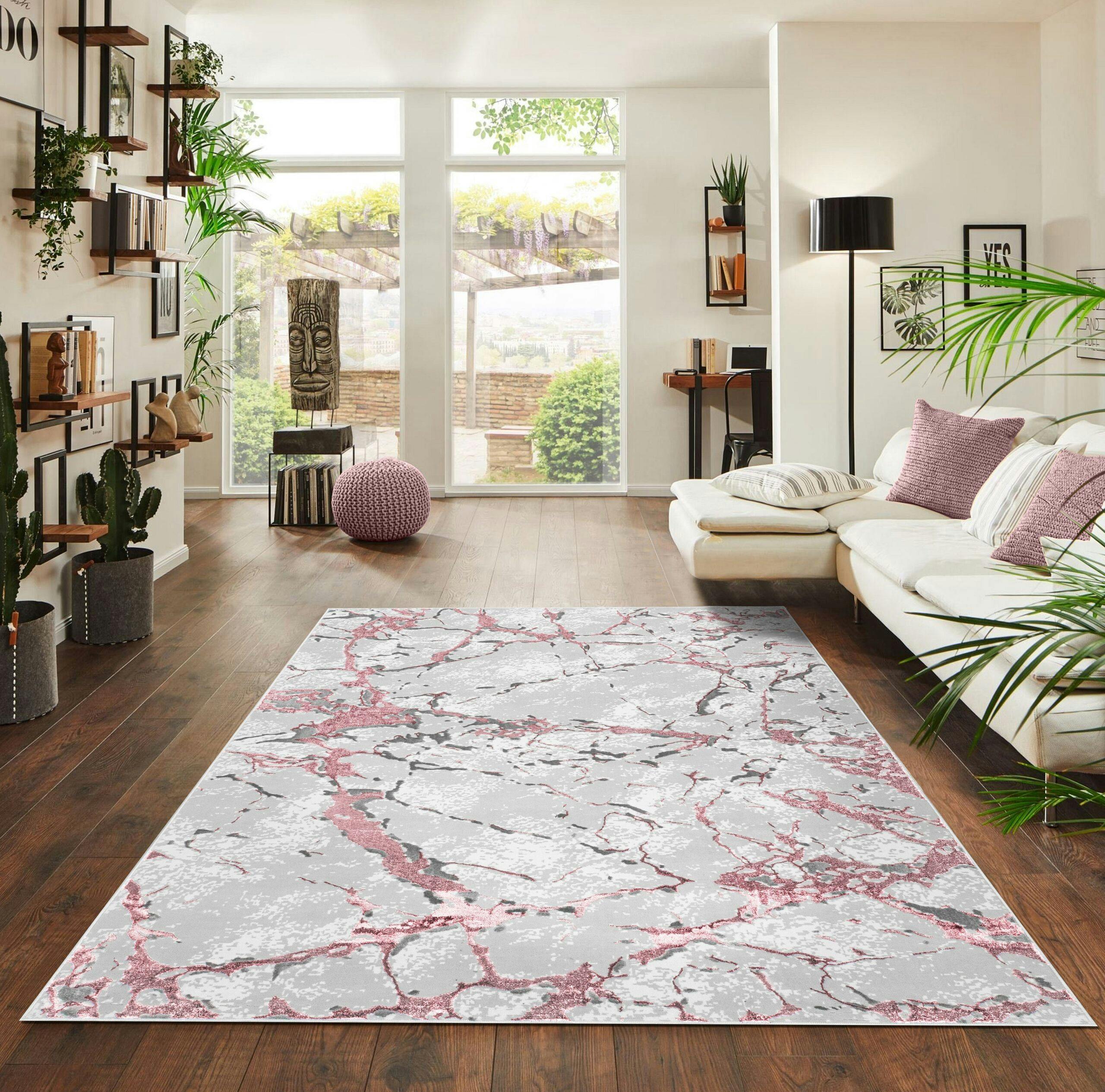 Rackhams Pink Venice Modern Shimmer Rug - 200Cm X 290Cm (6.5Ft X 9.5Ft)