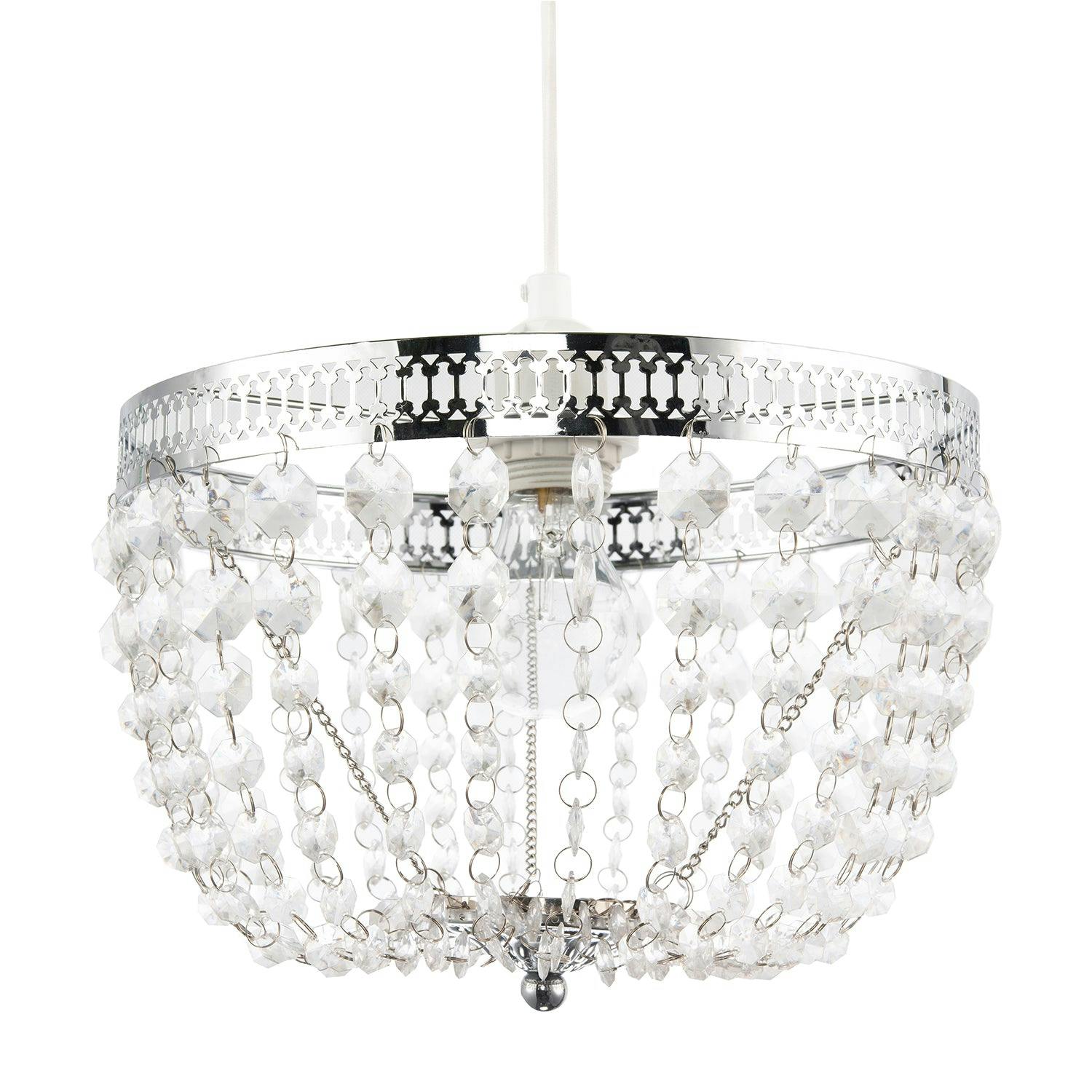 Rackhams Silver/Light Traditional Vintage Chrome Pendant Lighting Shade With Clear Acrylic