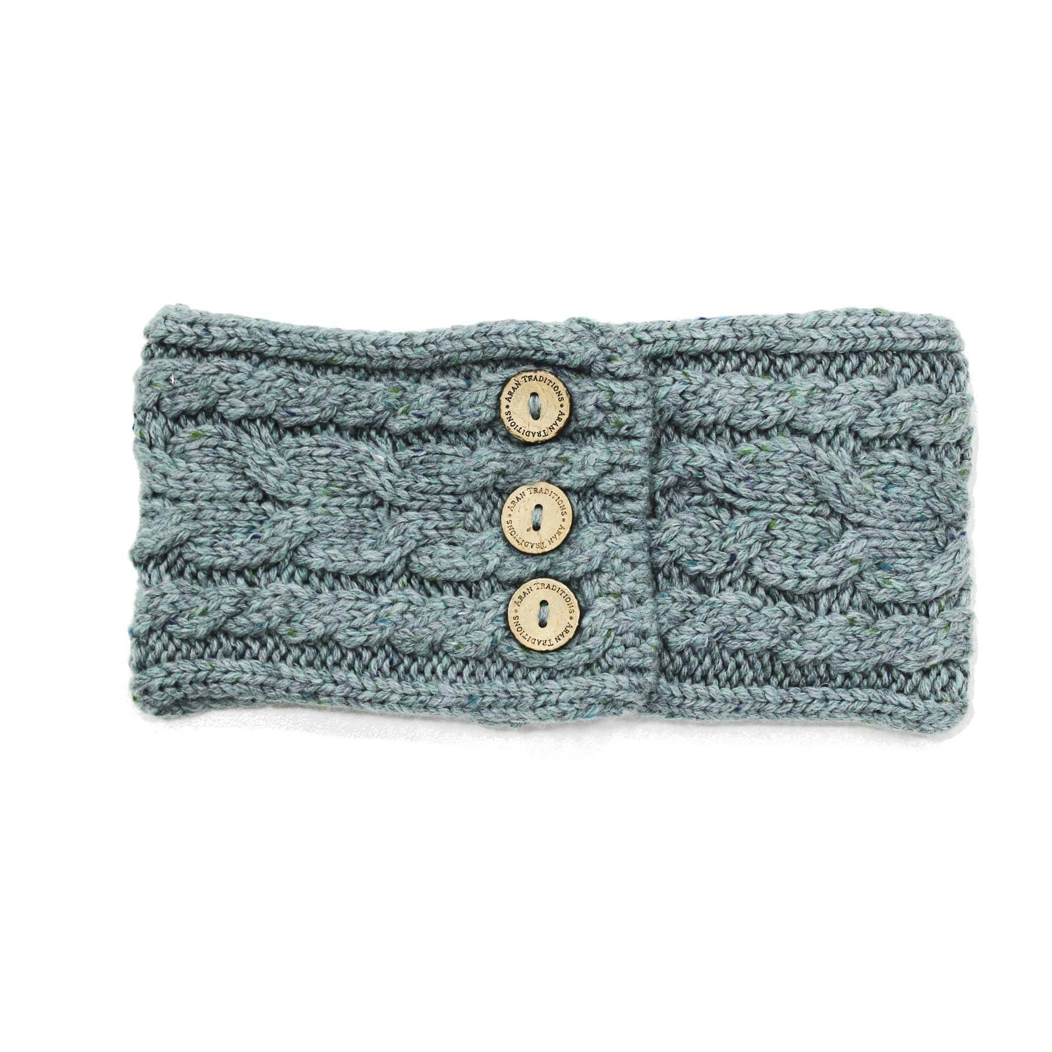 Aran Traditions Green Aran Donegal Cable Button Headband - Jade