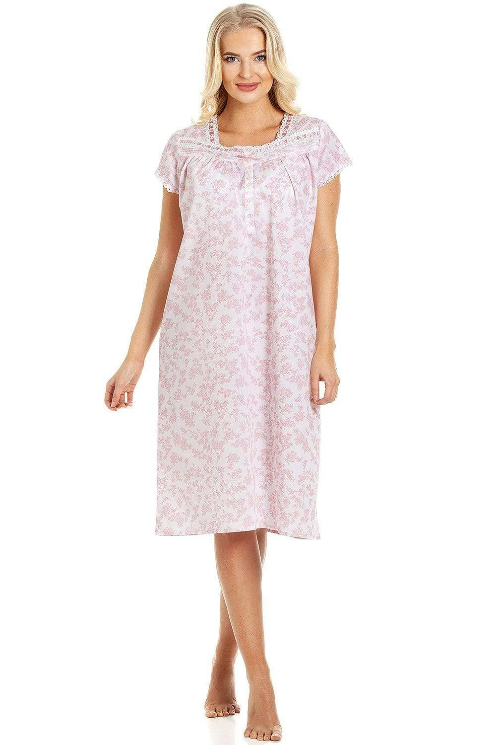 Camille White/Pink Various Colour Floral Short Sleeve Nightdress - 22-24