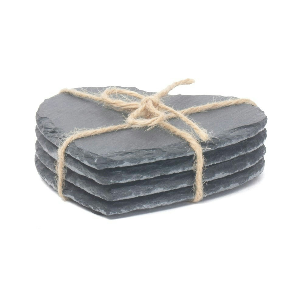 Red Hamper Set Of 4 Drinks Heart-Shaped Slate Coaster Set