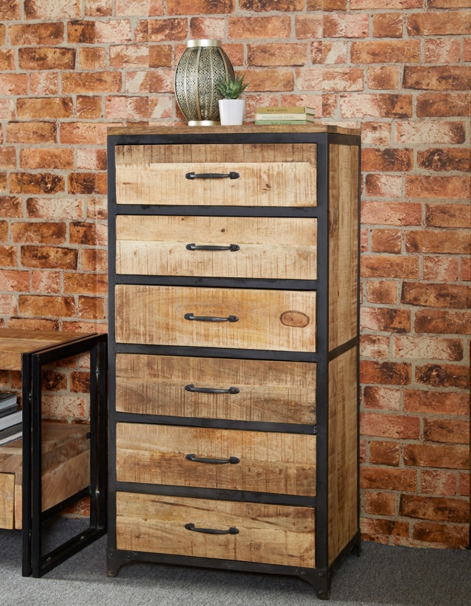 Ih Design Light/Grain Herica Industrial Vintage Mintis Tall Chest Of Drawers - Wood - 6 - 60Cm X40 X120cm (Lxdxh)