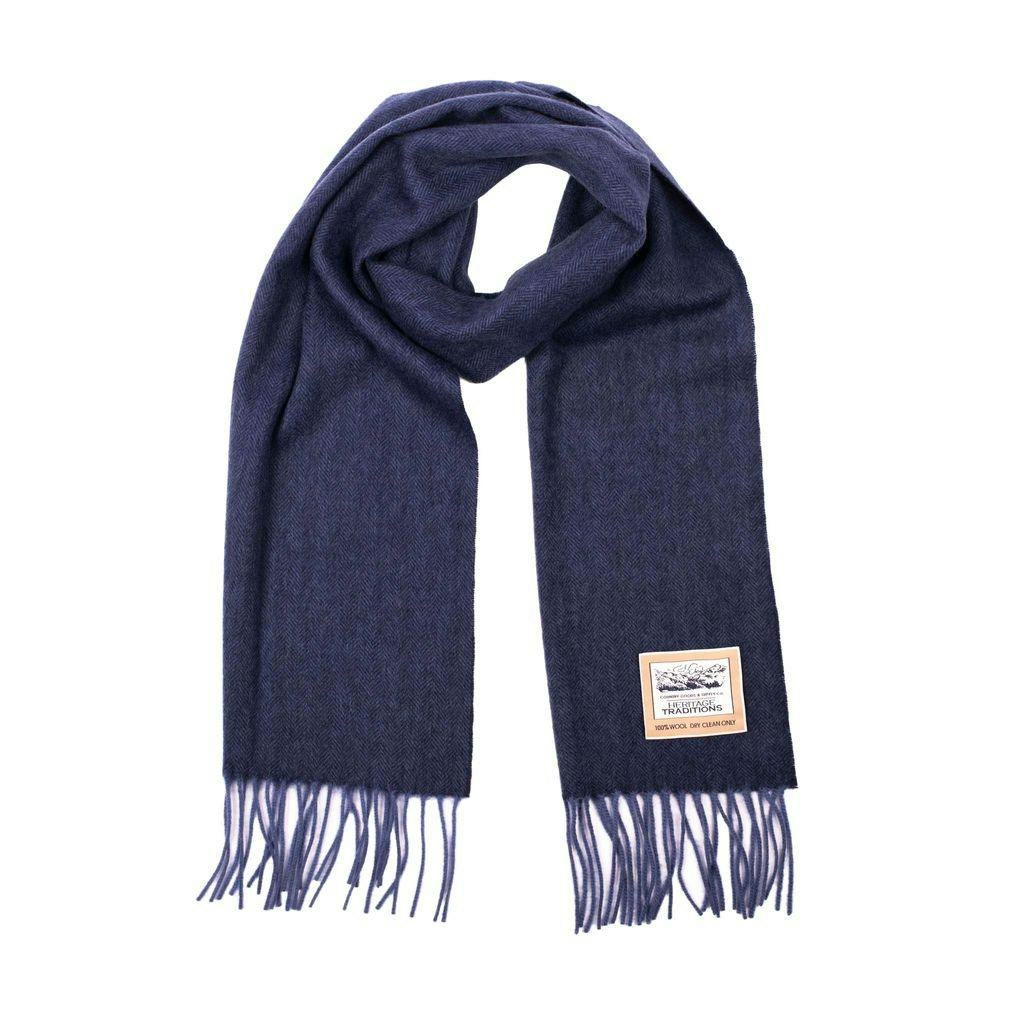 Heritage Traditions Dark Pure Wool Herringbone Scarf - Navy