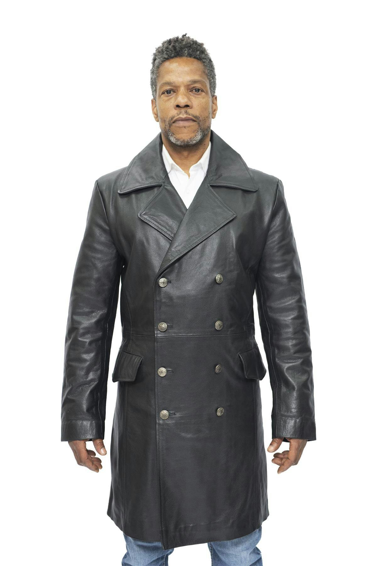 Infinity Leather Men's Black Cowhide Leather Peacoat-Cordoba - Uk 4XL | Eu 58 | Us 48