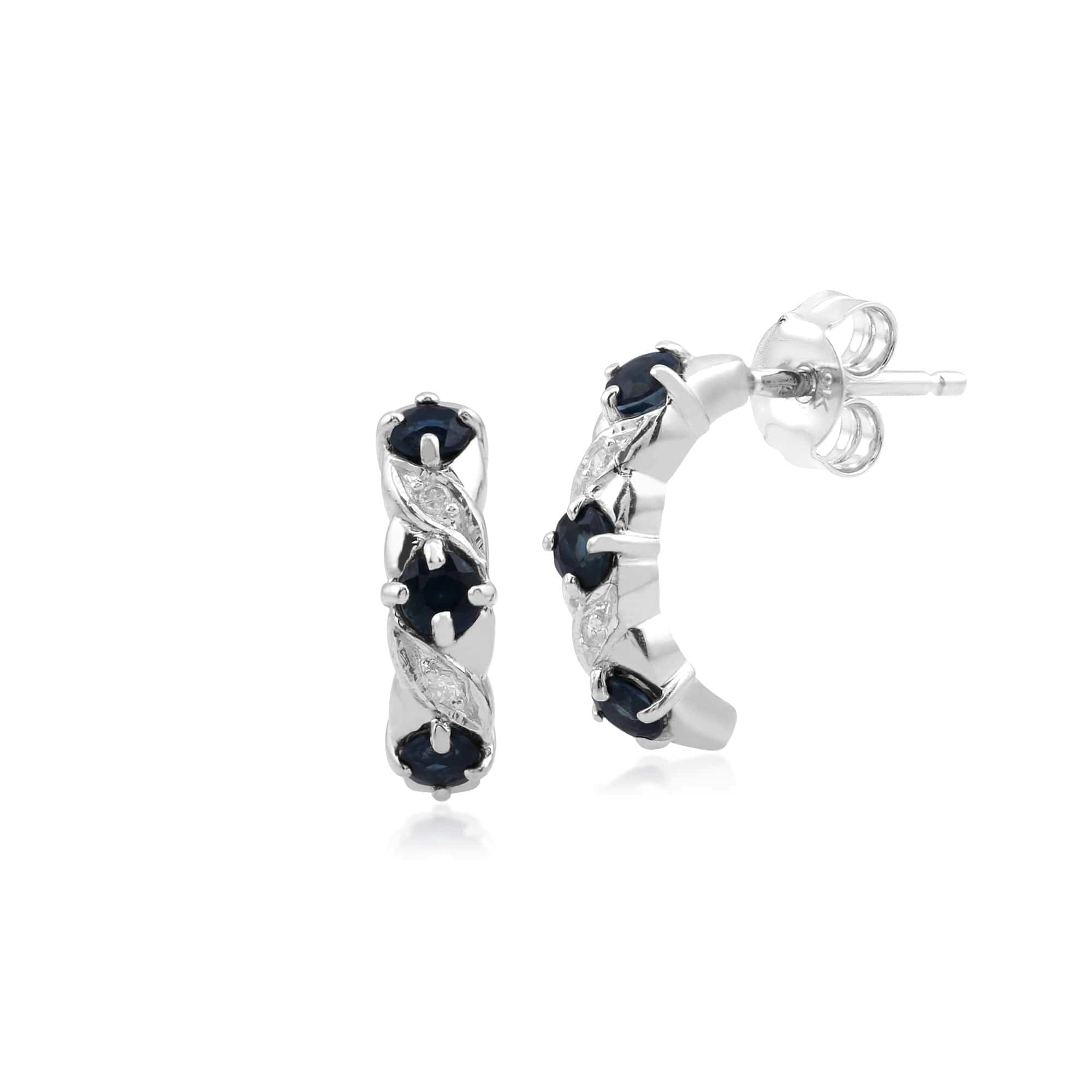Gemondo White/Gold Art Nouveau Style Sapphire & Diamond Half Hoop Earrings In 9Ct