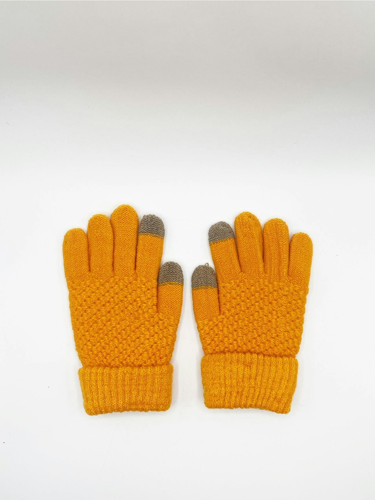 Svnx Yellow Textured Touchscreen Knitted Gloves - Mustard