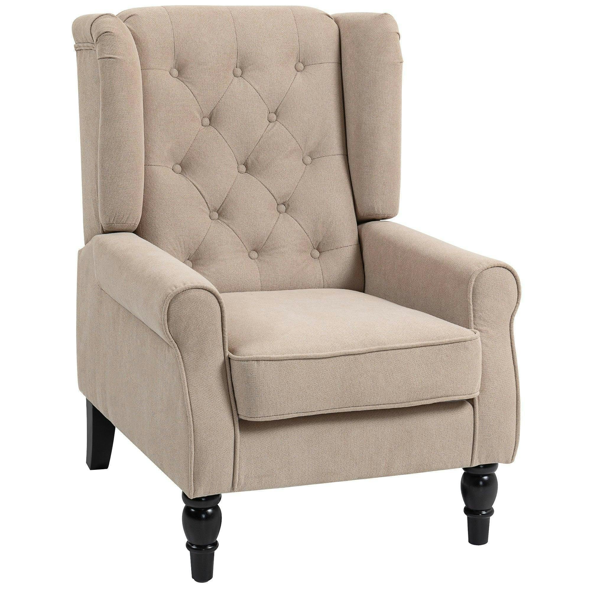Bobobiy Beige Wingback Accent Chair, Retro Upholstered Button Tufted Occasional Chair For Living Room And Bedroom,