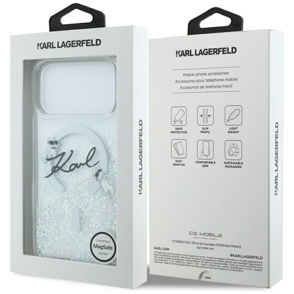 Karl Lagerfeld Silver Liquid Glitter Karl Script Logo Case With Magsafe For Iphone 17 Pro Max 6.9" Clear - Klhmp17x6lkscamt