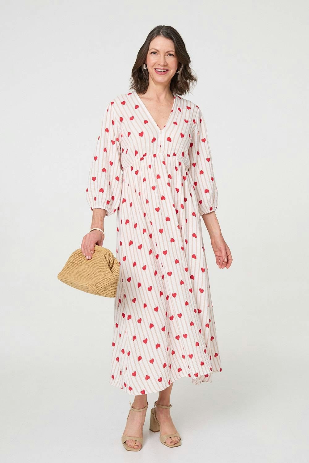Izabel London Pink Striped Empire 3/4 Sleeve Maxi Dress - M