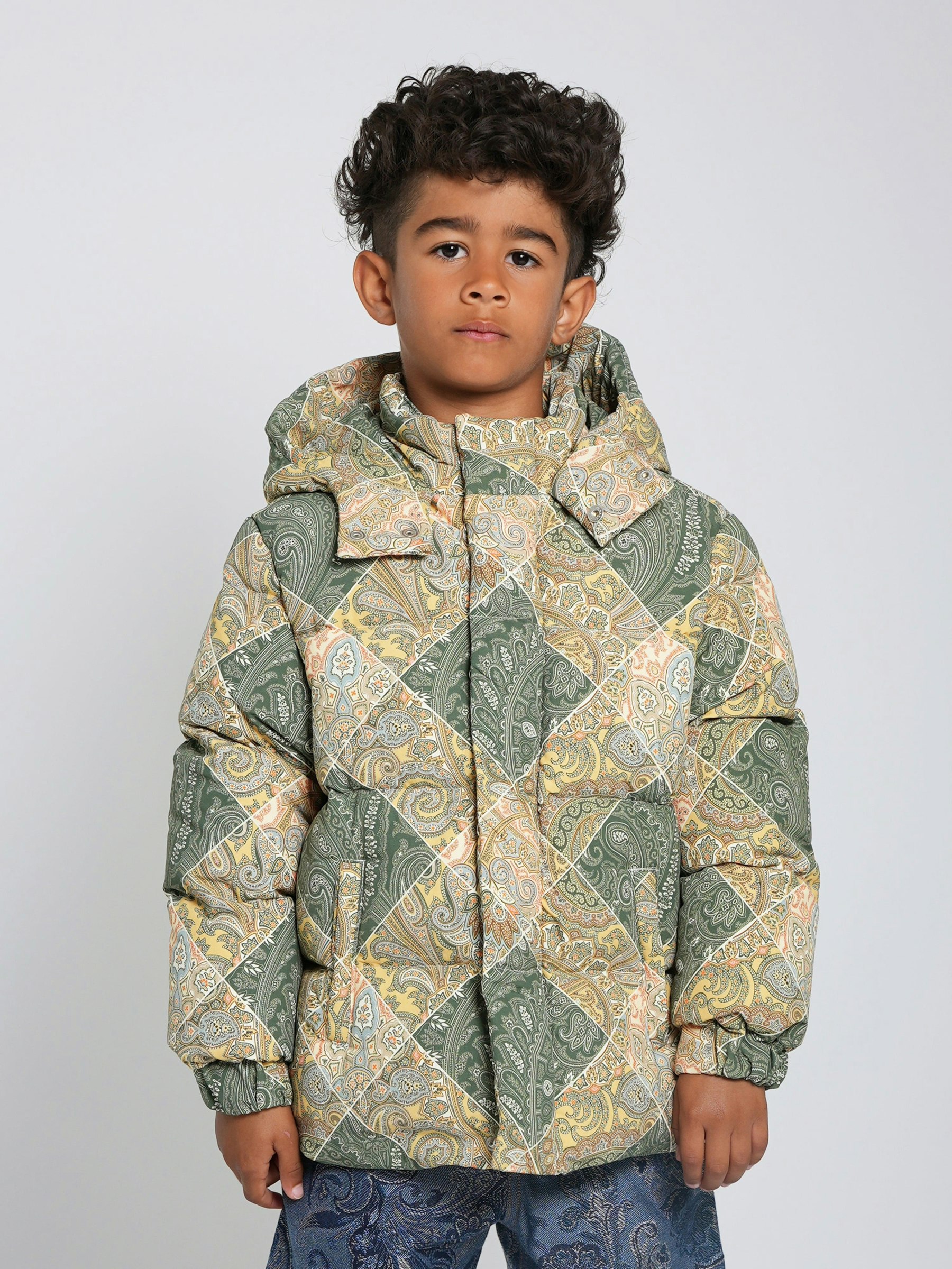 Etro Boys Green Paisley Puffer Jacket In - 16 Yrs