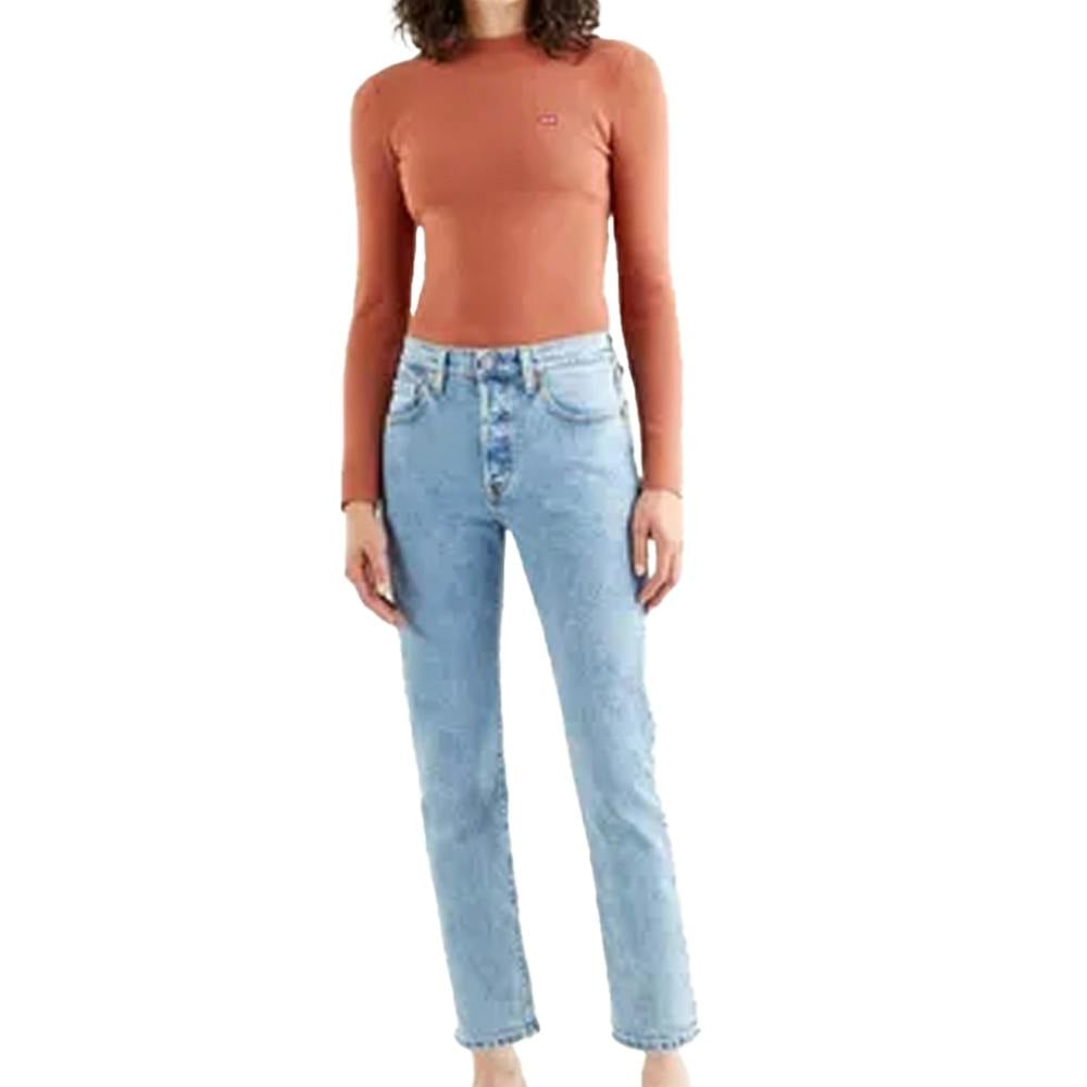 Levis Women's Light/Blue 501 Leather Patch Cropped Jeans - 26S - 99% Cotton/1% Elastane