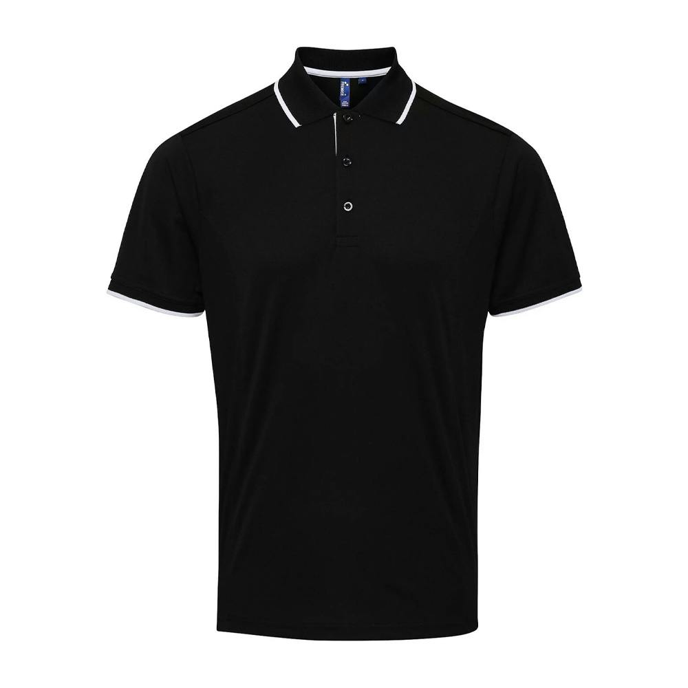 Premier Mens Coolchecker Contrast Pique Polo Shirt (Black/White) - Size Small - Image 3
