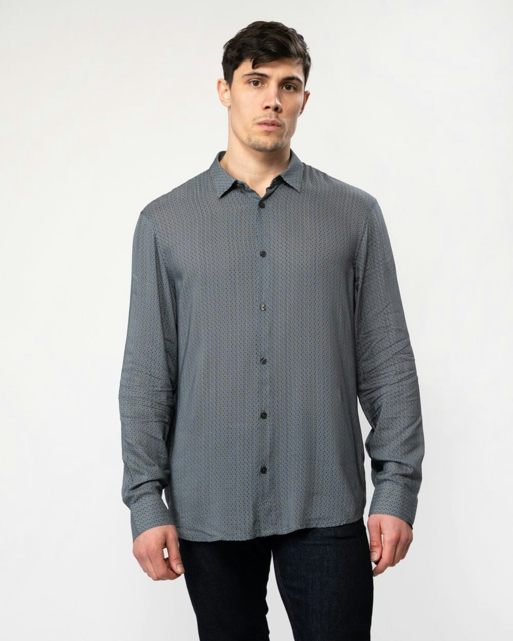 Armani Exchange Men's Long Sleeve Pattern Print Shirt - Urban Chic Geometric Brick 7801 - Urban Chic Geometric Brick 7801 - M