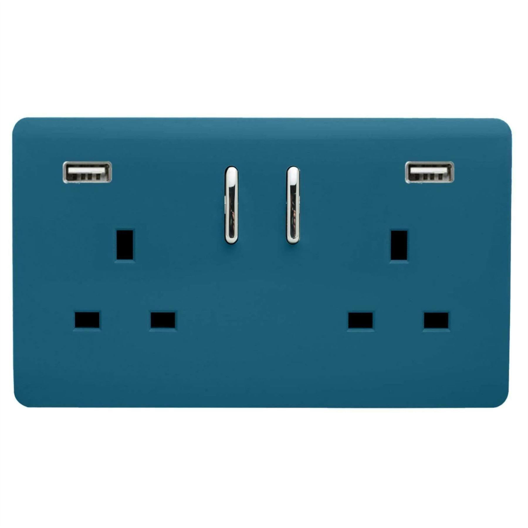 Trendi Switch 2 Gang USB Switched Plug Socket - Ocean Blue - Size 2 - Image 4