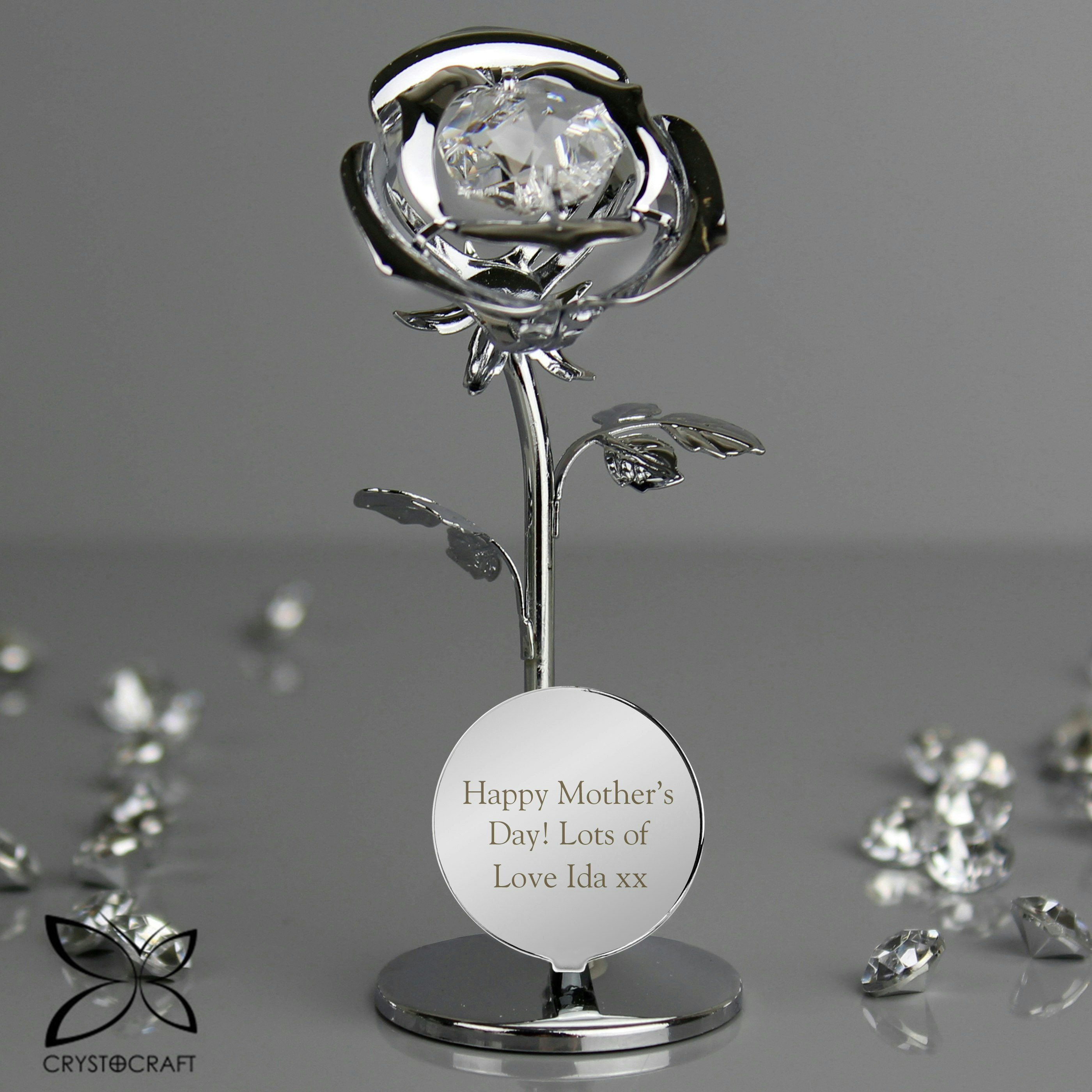 Personalised Memento Company Silver Personalised Crystocraft Rose Ornament