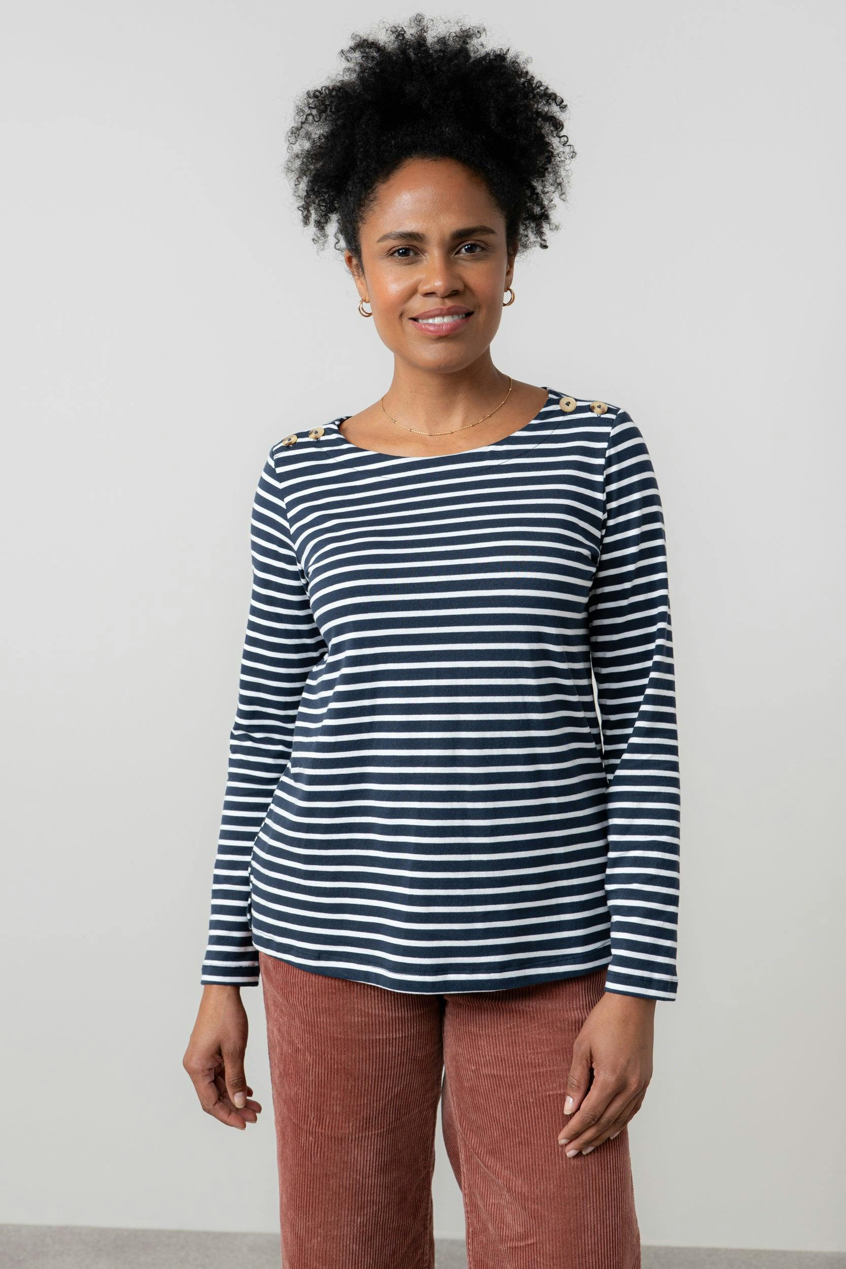 Lily & Me Riverside Striped Casual Jersey Top Navy - 14 - Navy