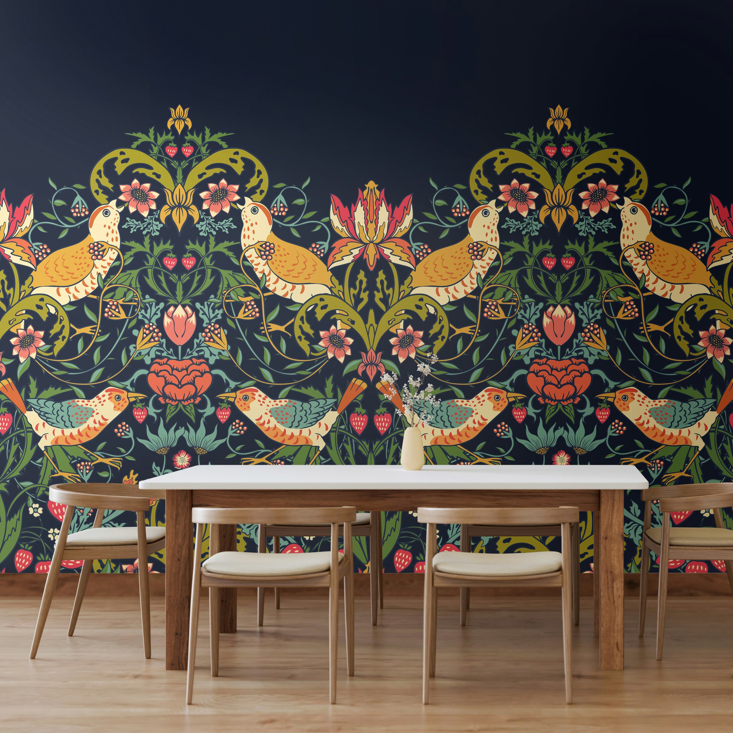 Rackhams Coral Birds, Fruit And Foliage - Navy And - Medium - W300cm X H240cm