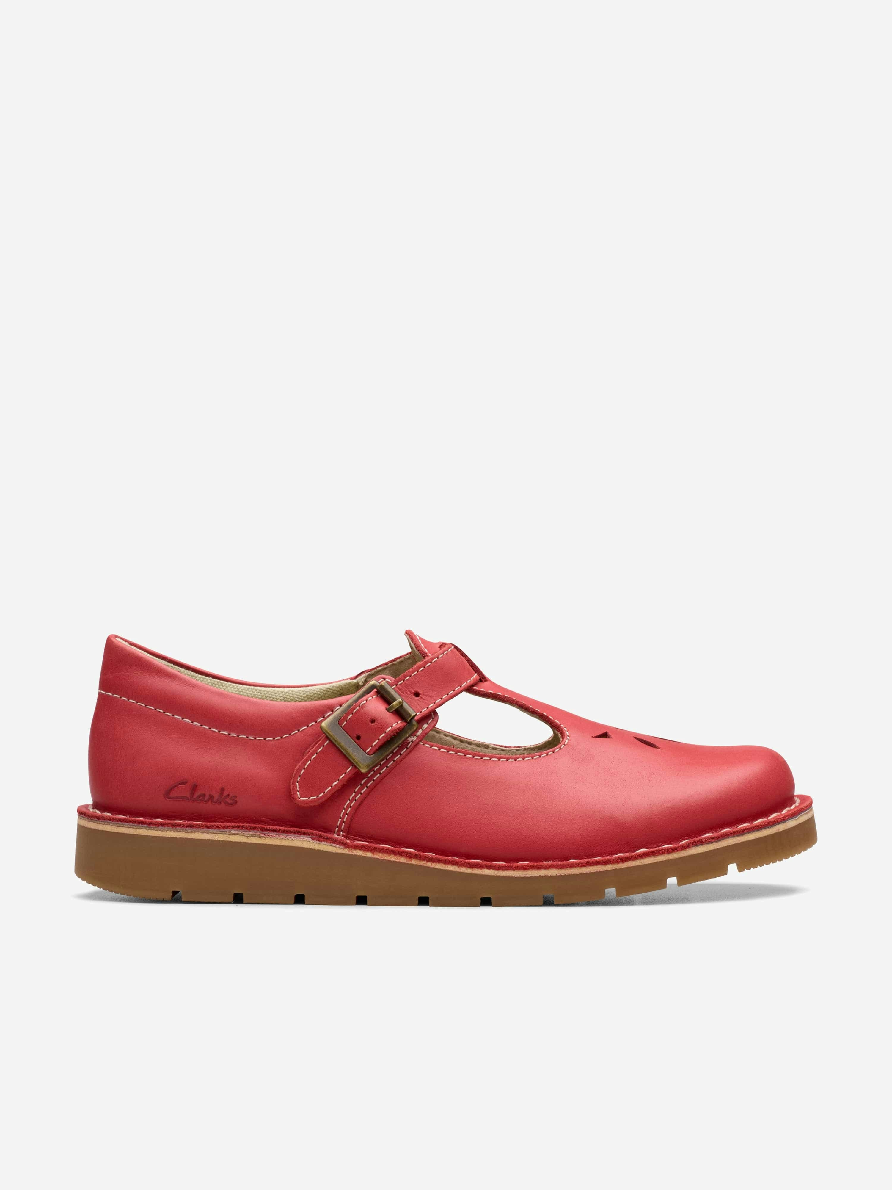 Clarks Girls Red Leather Joyful Skip T-Bar Shoes In - Eu 20.5 Uk 4.5