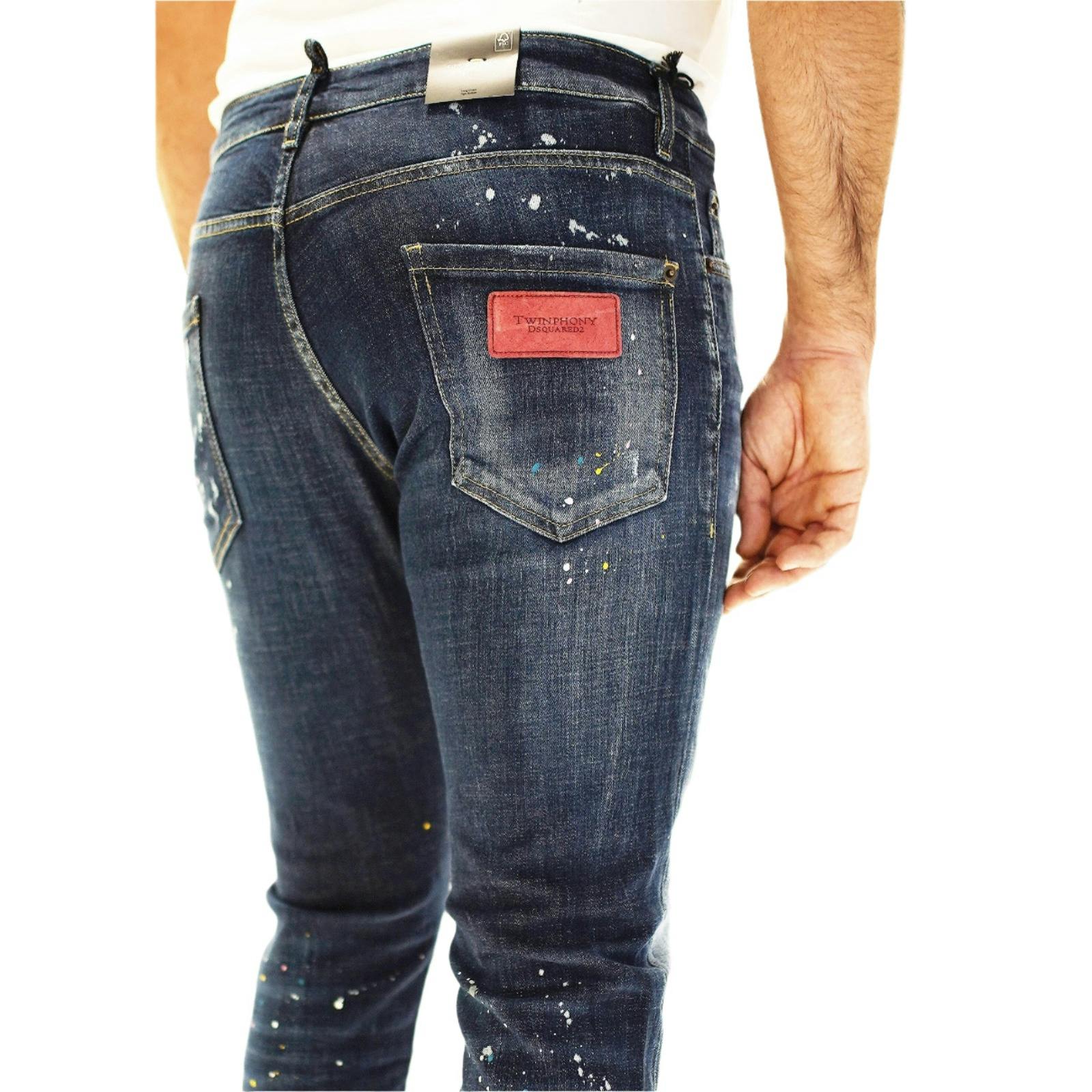 Dsquared Blue Twinphony Paint Splattered Jeans In - W28