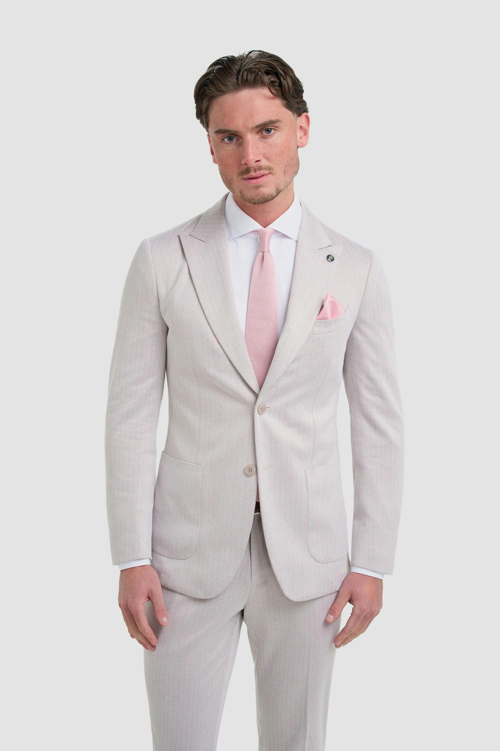 House Of Cavani Men's Beige Vasco - Herringbone Blazer - 52