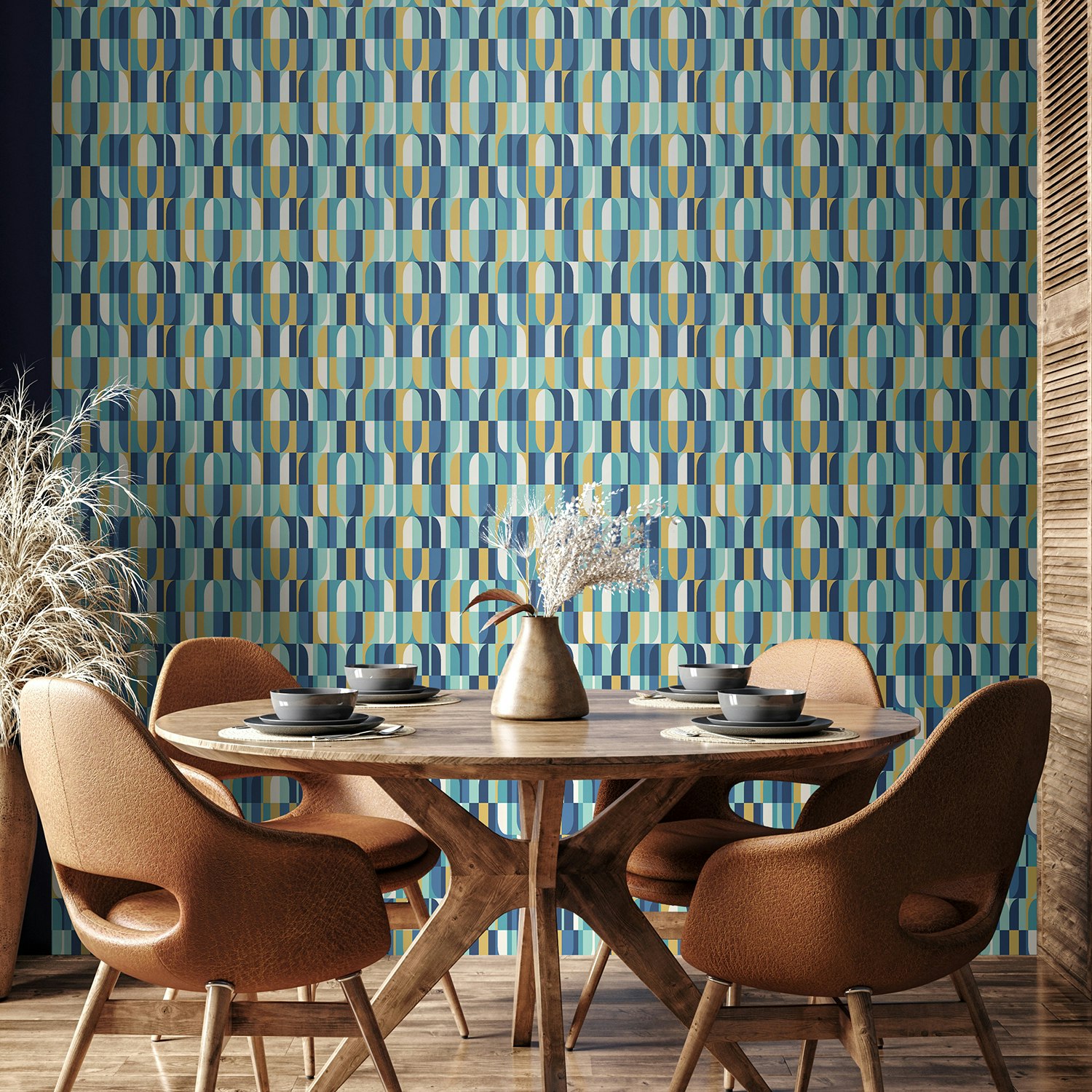 Rackhams Indigo/Gold Building Blocks - & 10M Wallpaper