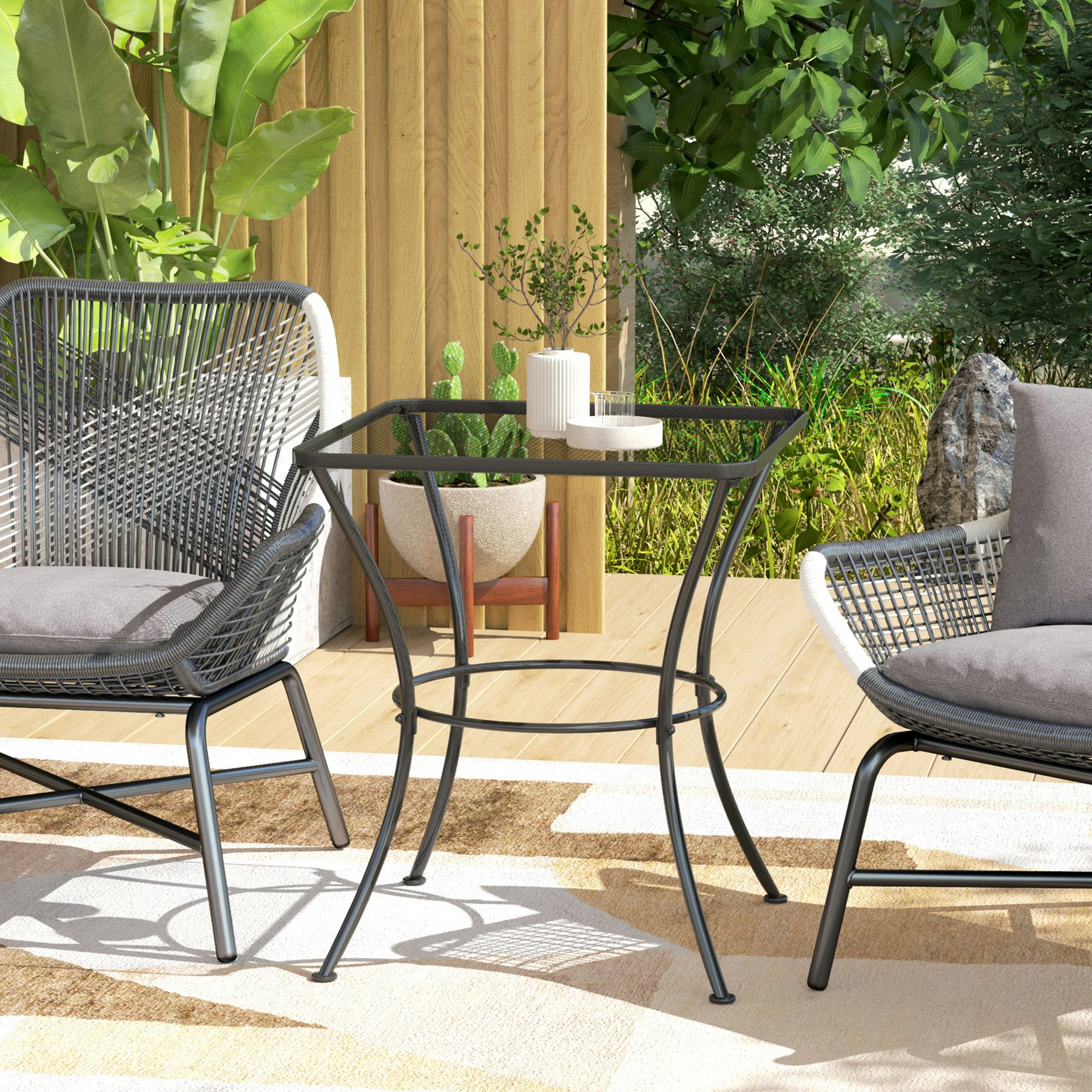 Rackhams Black 45Cm Square Metal Outdoor Patio Bistro Table Coffee Desk - Steel