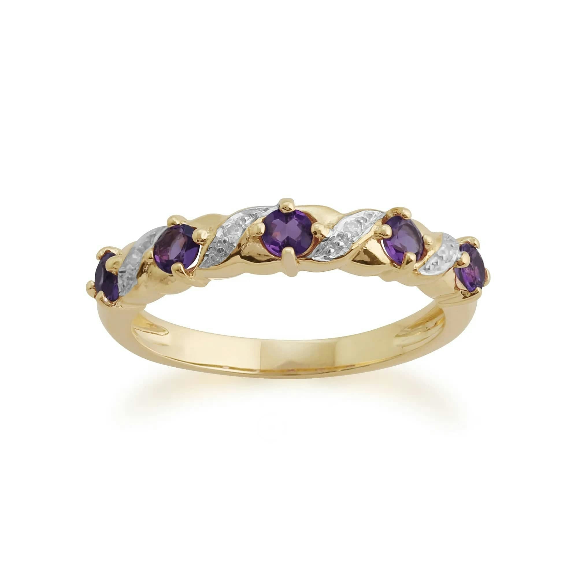 Gemondo Yellow/Gold Classic Amethyst & Diamond Half Eternity Ring In 9Ct - U