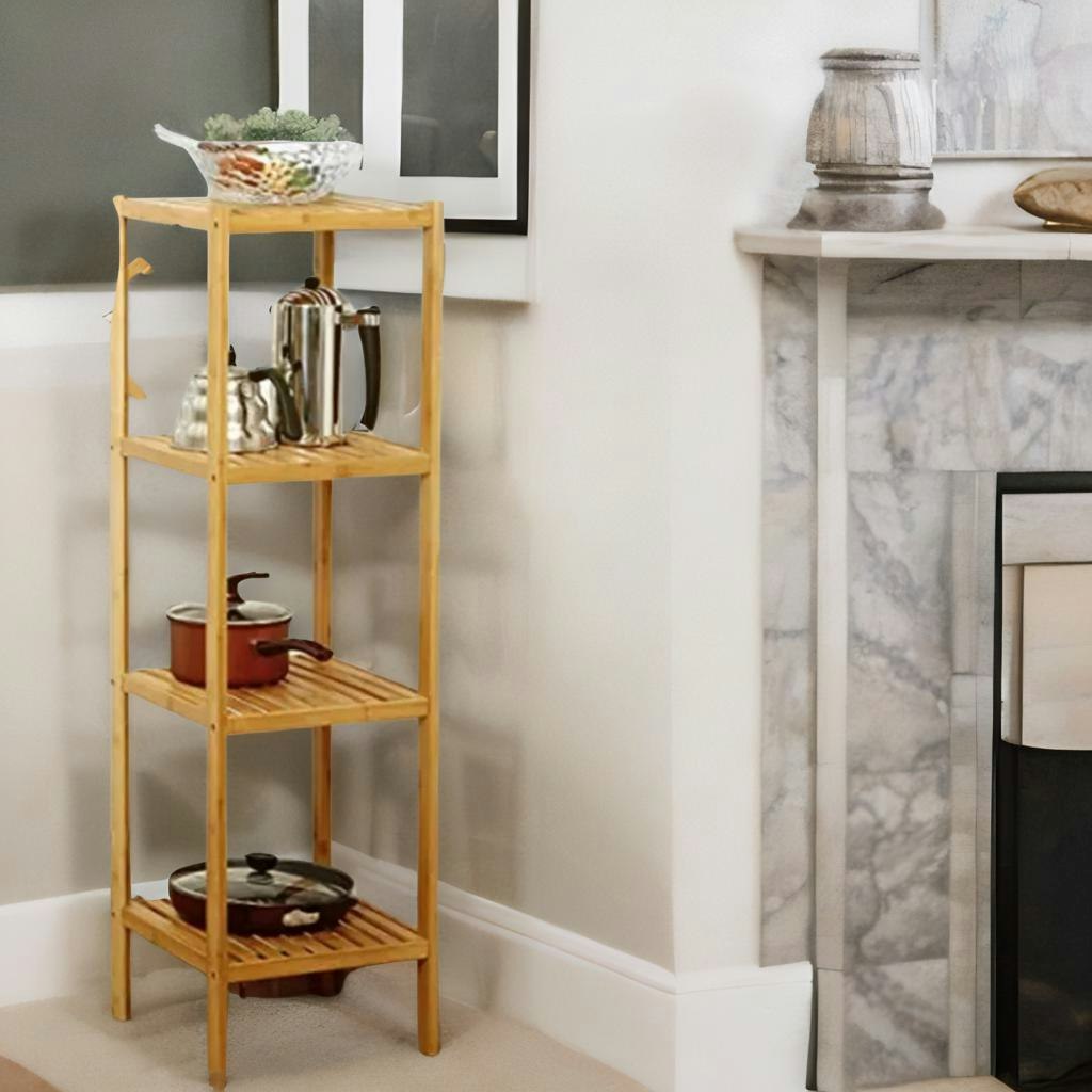 Bmbo Brown 4 Tier Adjustable Wooden Standing Shelving Rack Unit Natural