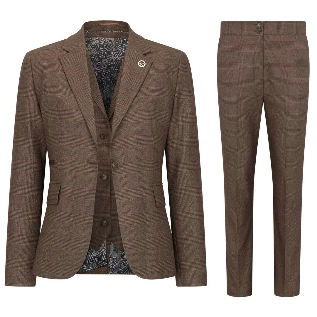 Truclothing Women's Brown Tpw50 - 3 Piece Prince Of Wales Check Suit - Uk 20