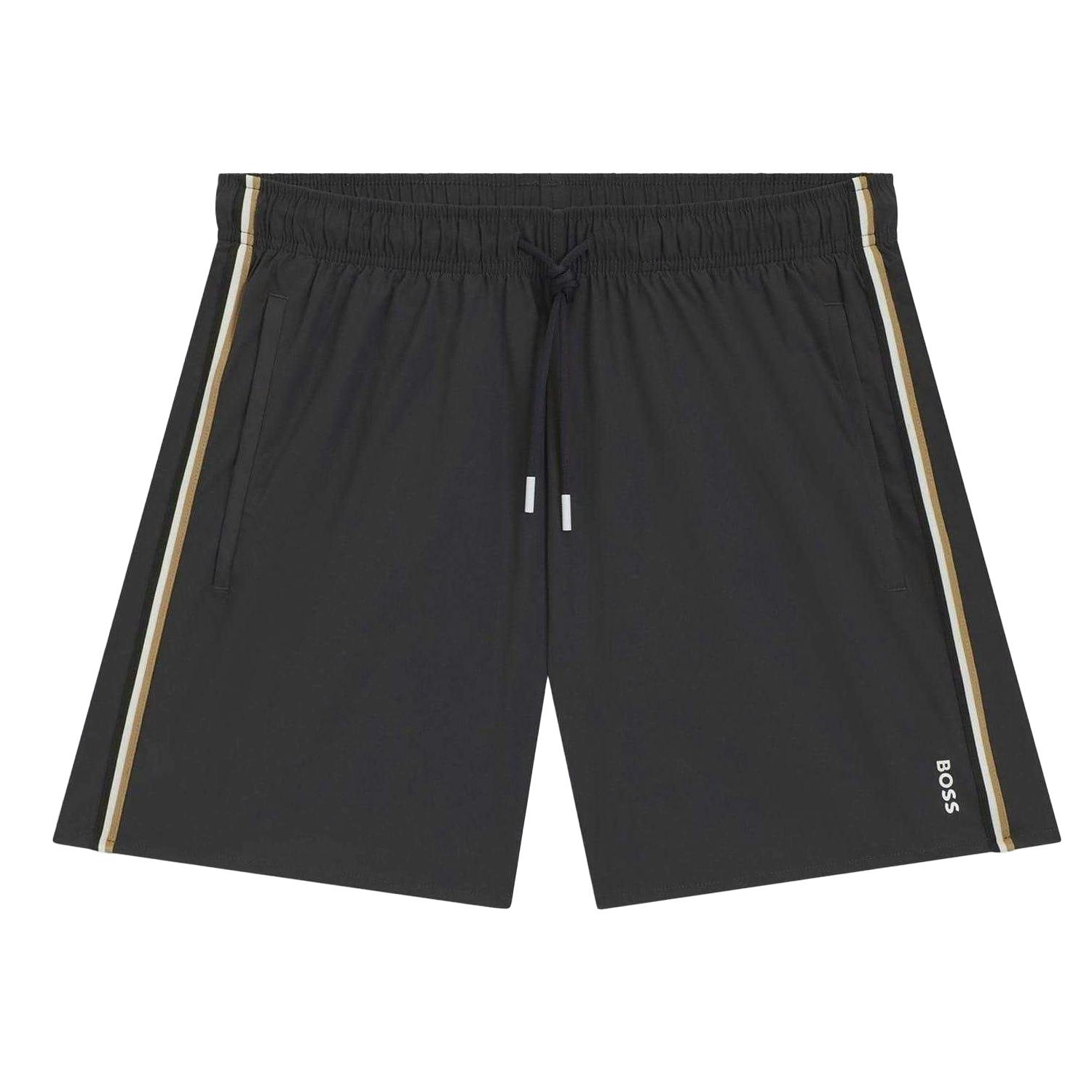 Boss Men's Dark/Grey Iconic Side Stripe Swim Shorts - S - 100% Mixed
