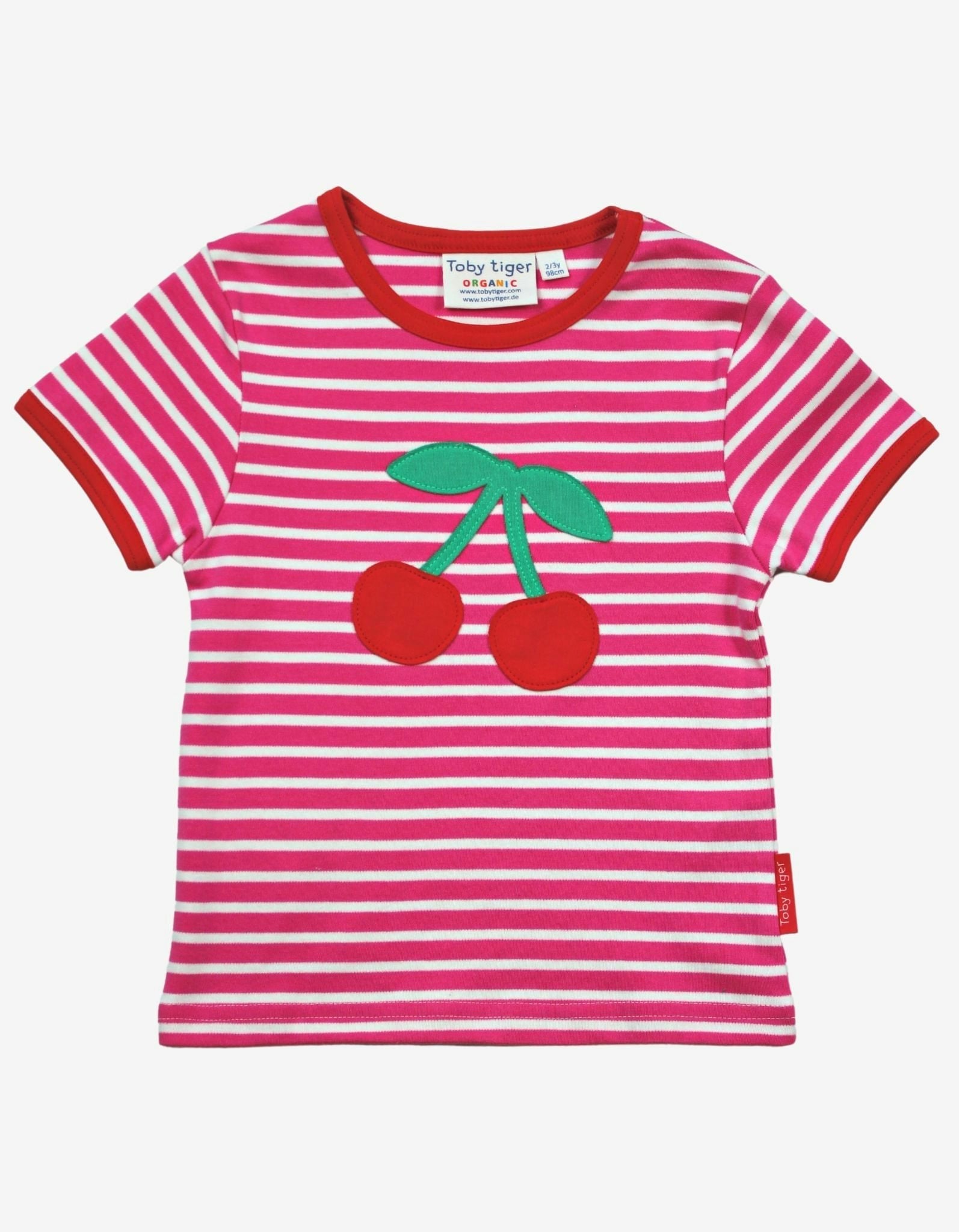Toby Tiger Pink/Light Organic Cherry Applique Short-Sleeved T-Shirt - 7-8Y / 128