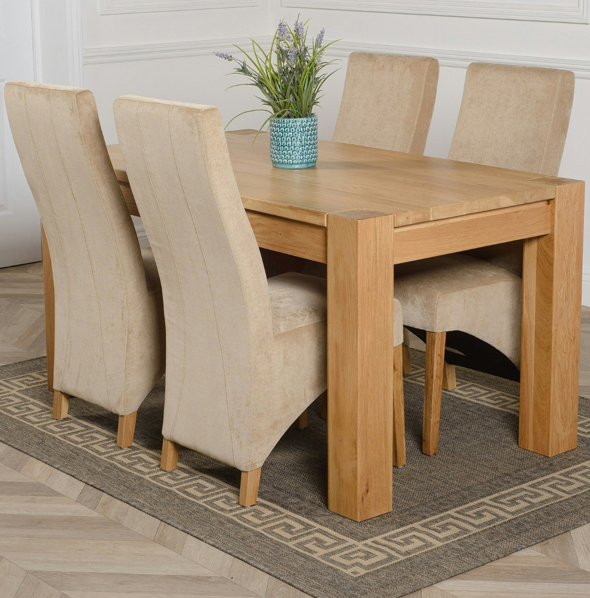 Thats Furniture Kuba 150 X 85 Cm Chunky Medium Oak Dining Table And 4 Lola Fabric Chairs - Beige - Image 2