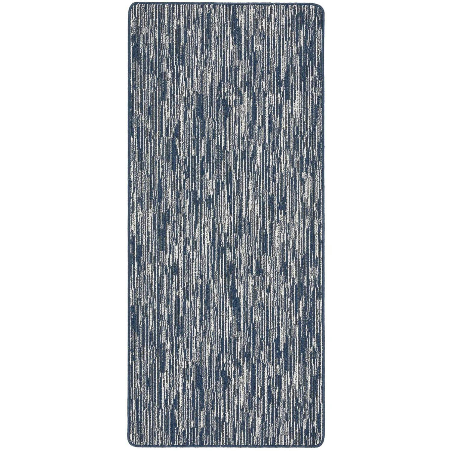 The Rugs Blue Washable Broken Striped Mat And Runner - 67X150 Cm