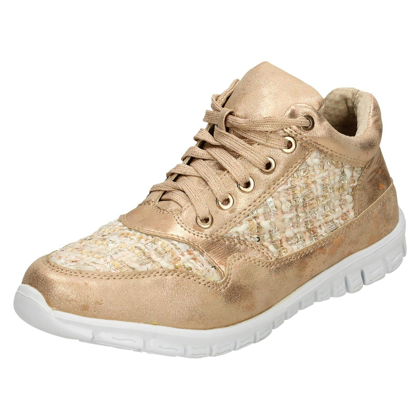 Spot On Women's Gold Waves Casual Lace Up Textile Trainers - F80101 - Rose - Uk 6