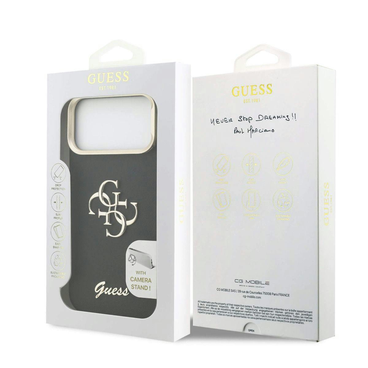Guess Brown Pu Grained 4G Logo Stand Camera Frame Case For Iphone 17 Pro Max 6.9" - Guhcp17xpcs4gsw