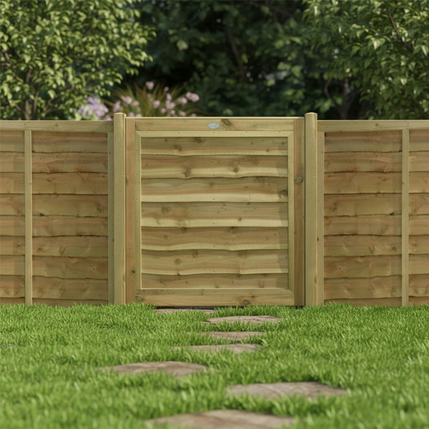 B&Q - Premier Lap Wooden Garden Gate H.90 Cm X W.90 Cm Horizontal Waney Boards Fully Framed Pedestrian Rear Side Entrance - Image 2