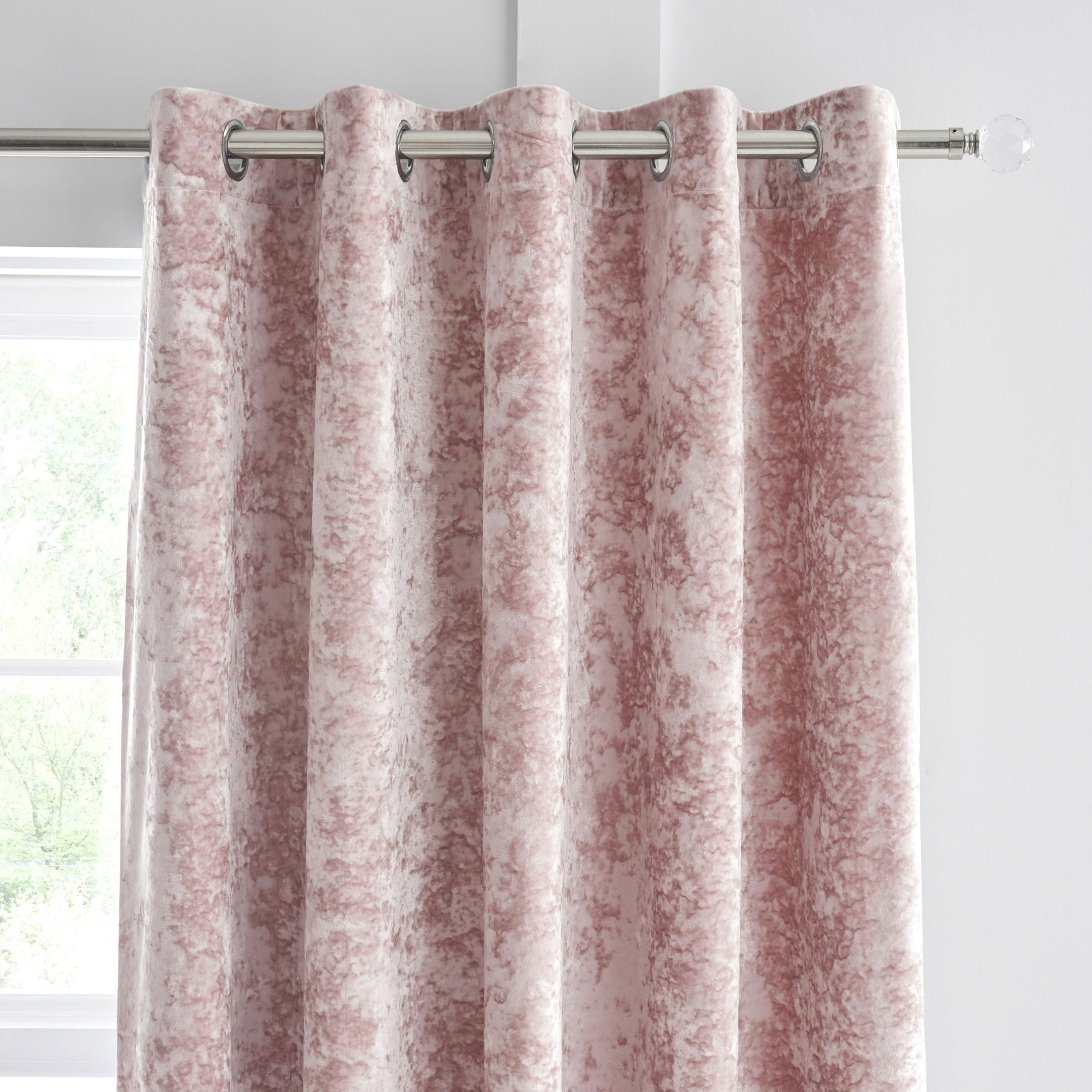 Rackhams Pink Crushed Velvet Lined Eyelet Curtains - 66X54 Inch - Blush