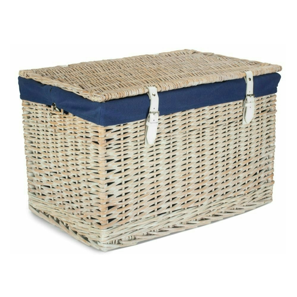 Rackhams Blue 60Cm Whitewash Chest Wicker Storage Basket
