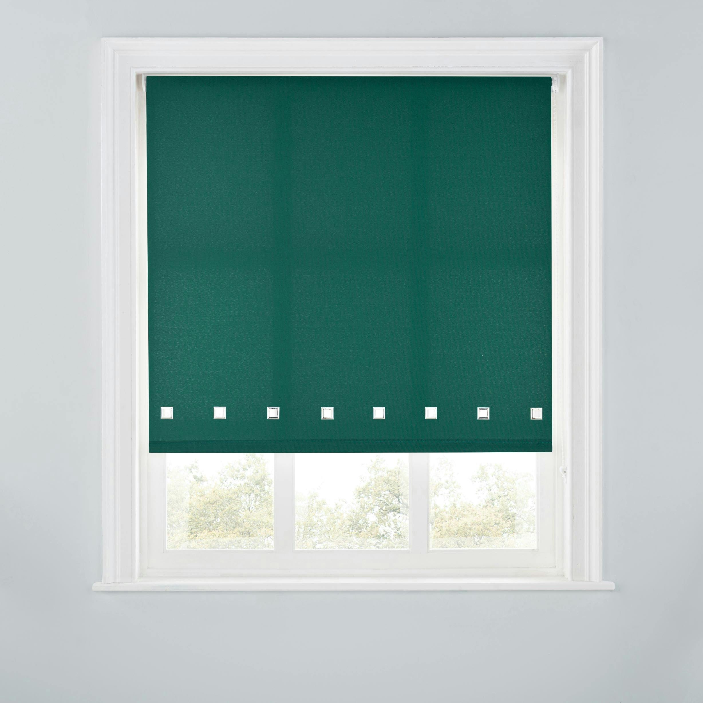 A.unique Home Dark/Green Trimmable Square Eyelet Roller Blind - 4Ft - 120Cm(W)X170cm(L)