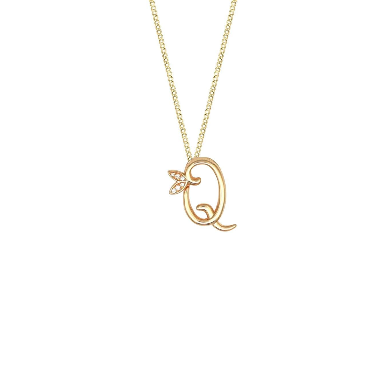Say It With Yellow/Gold Winged Diamond Initial Necklace - Q