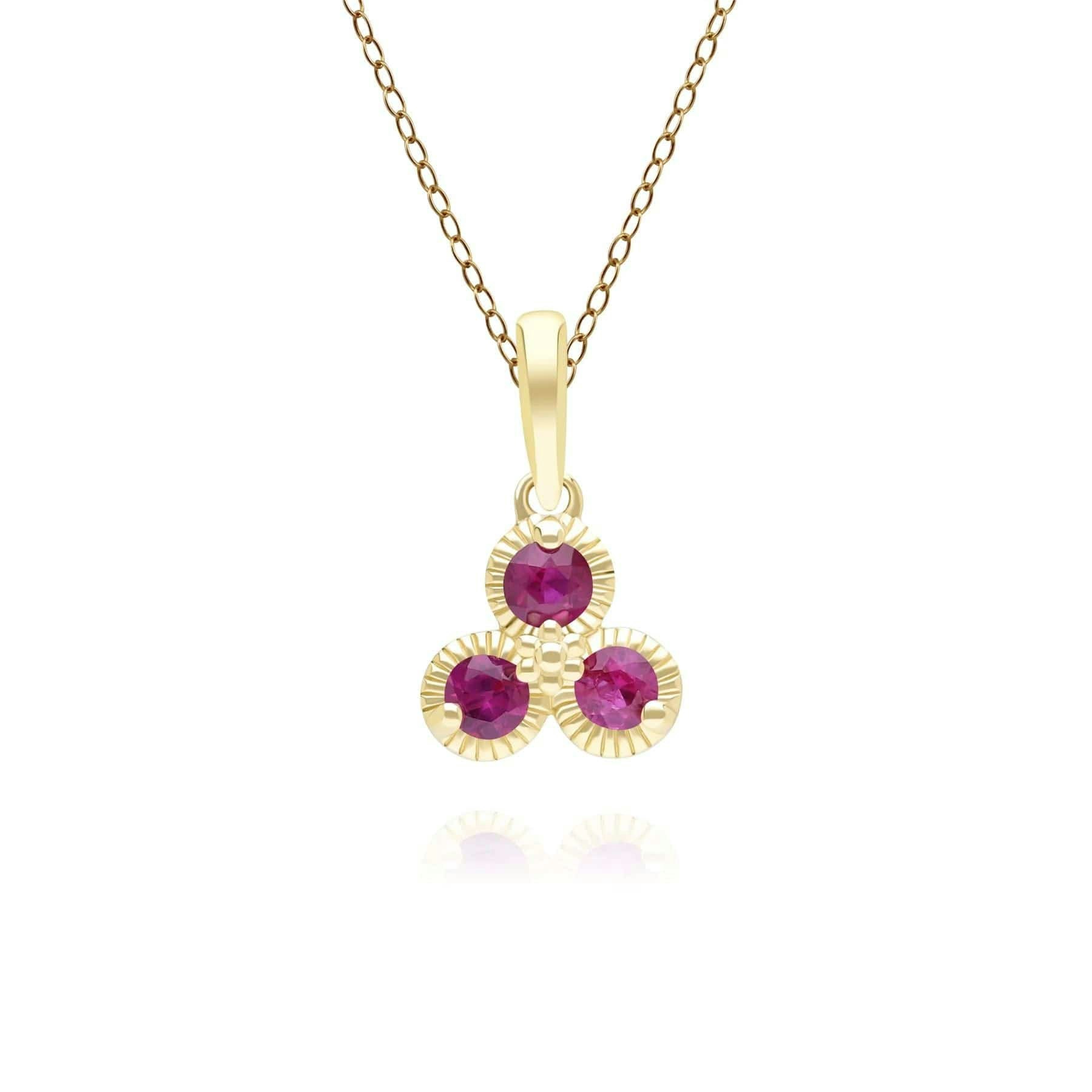 Gemondo Yellow/Gold Floral Ruby Three Stone Pendant Necklace In 9Ct