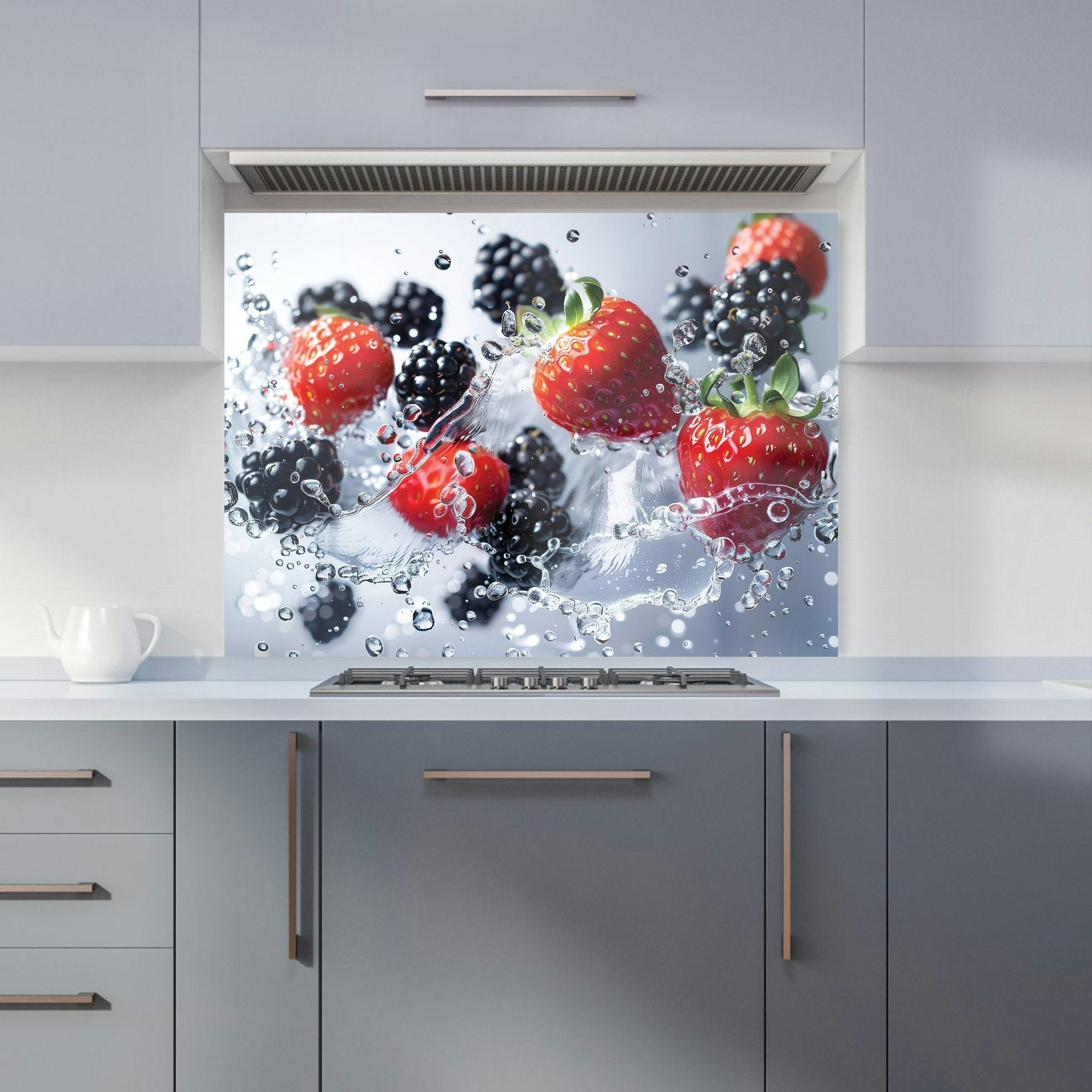 Warren Reed - Designer Splash Of Freshness: Berries In Water Kitchen Splashback - W900mm X H650mm