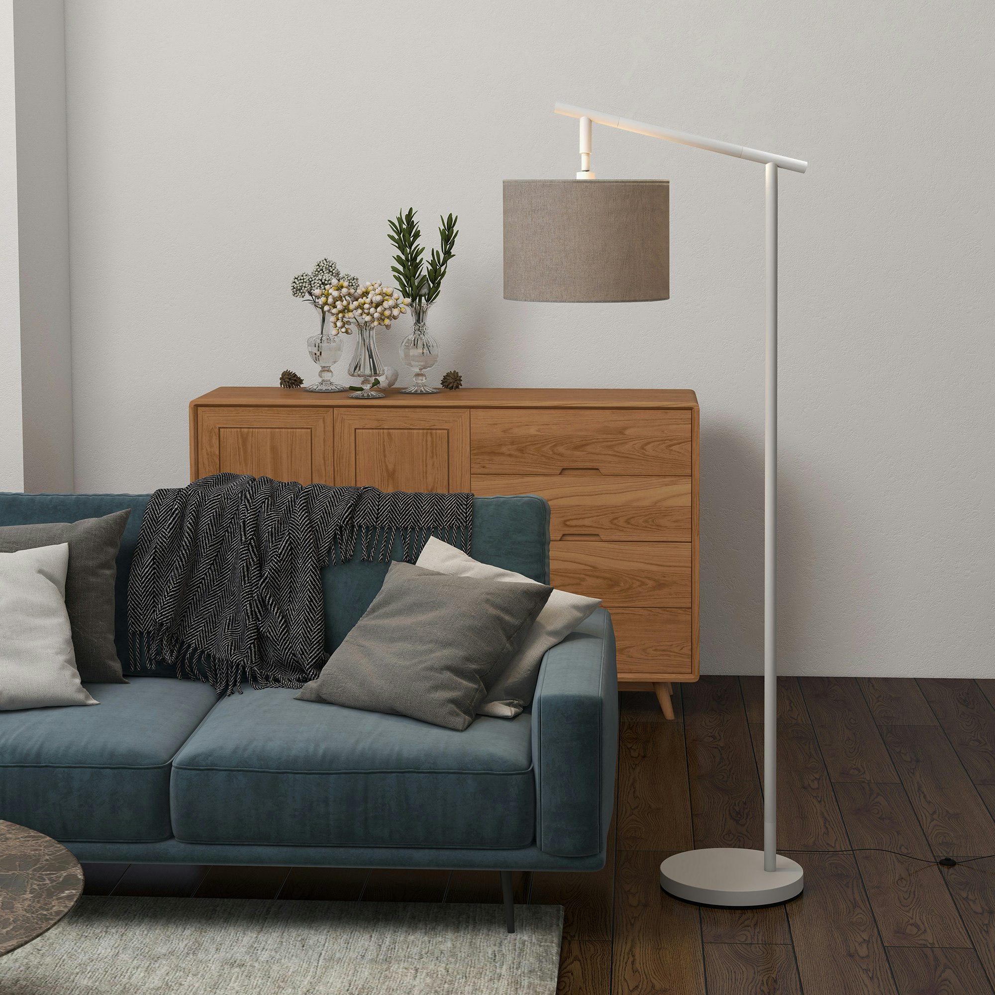 Rackhams Grey Floor Lamp With 350 Rotating Lampshade, Led Bulb Included,