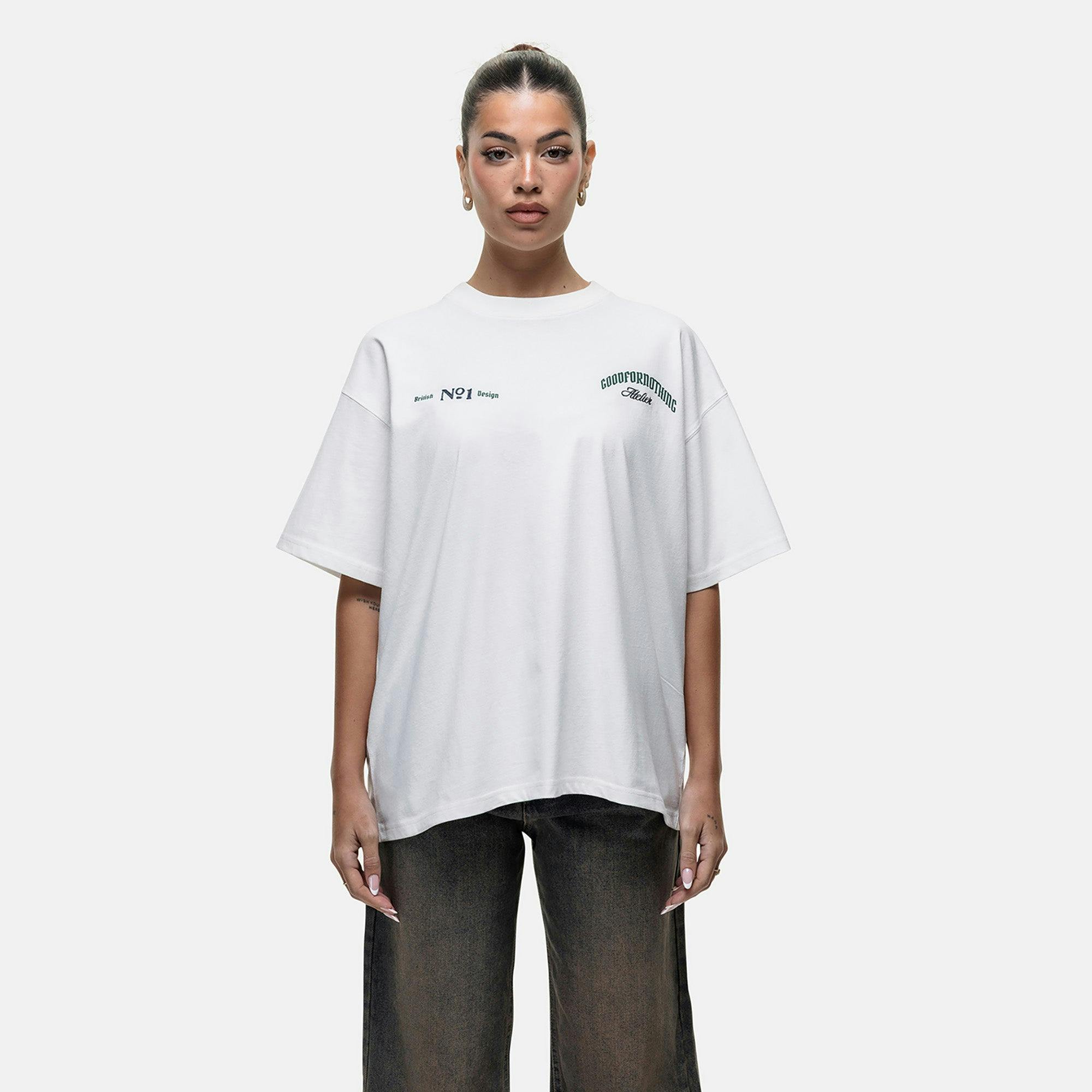 Good For Nothing Women's White Graphic Back Print Oversized T-Shirt In | Size: Xs - Image 4