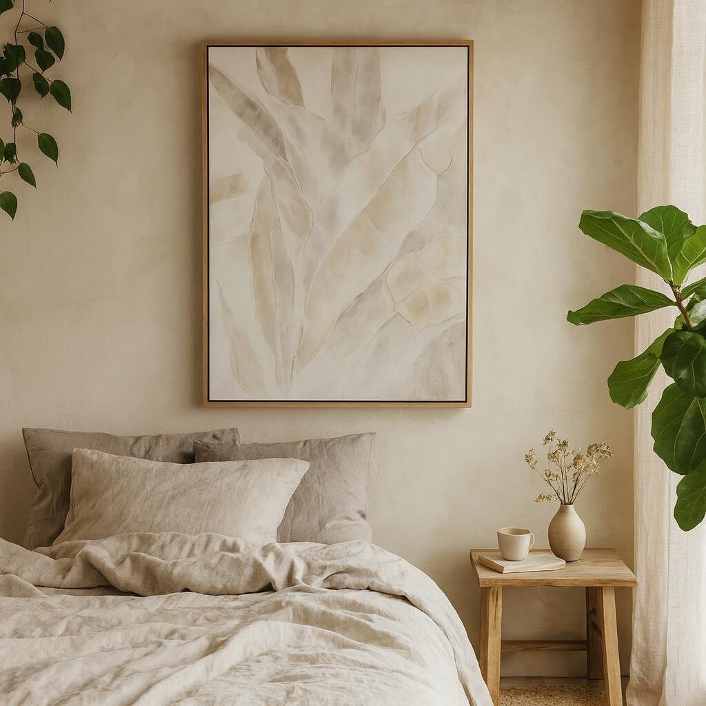 Wyld Haus Cream Frikes Muted Tones Abstract Botanical Hand Painted Canvas In Frame