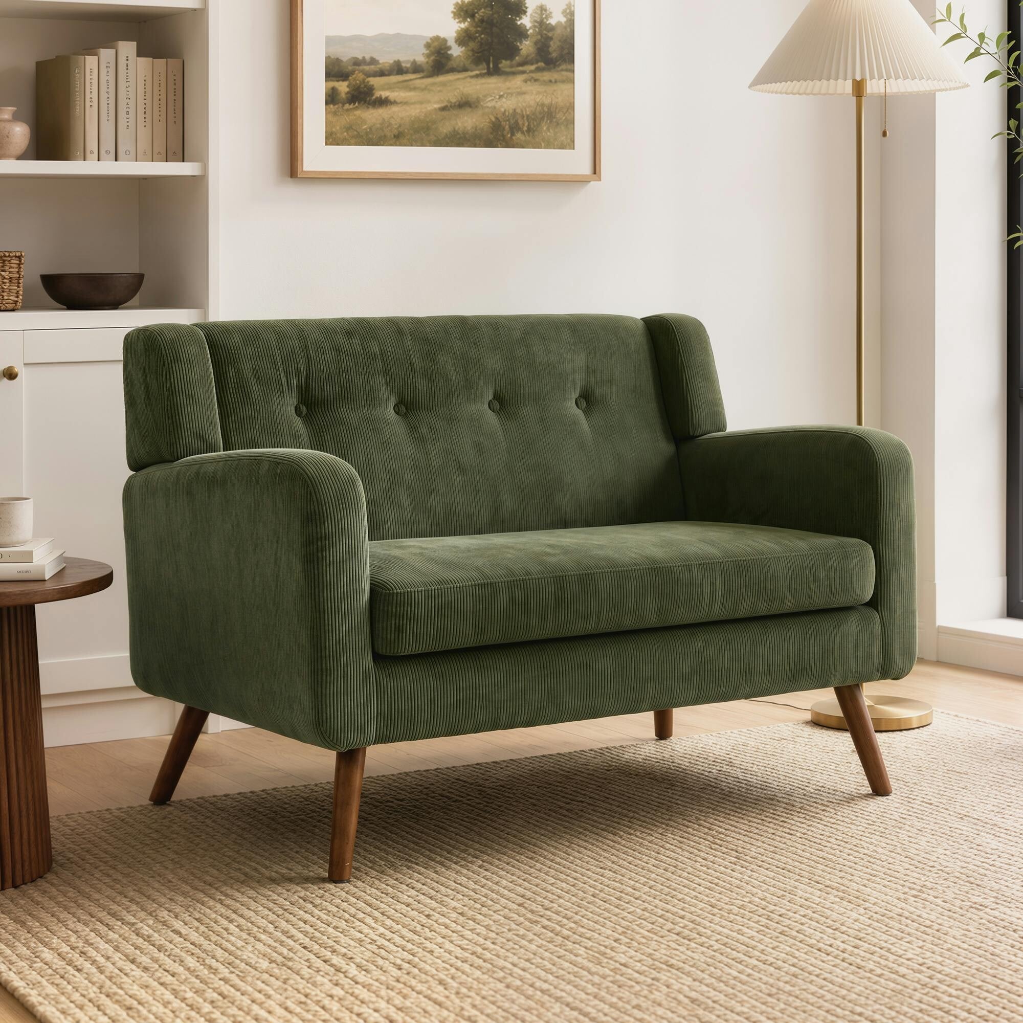Homcom Dark Green 2 Seater Sofa, 118 Cm Corduroy Small Loveseat With Spring Cushion, Wood Legs For Small Space, Living Room, - Image 2