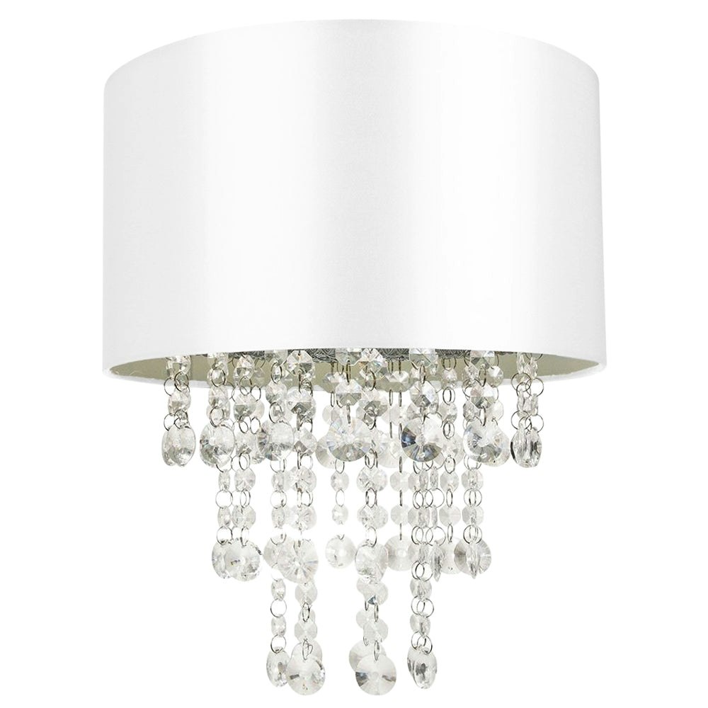 Rackhams White/Light Modern Satin Fabric Pendant Shade With Transparent Acrylic Droplets